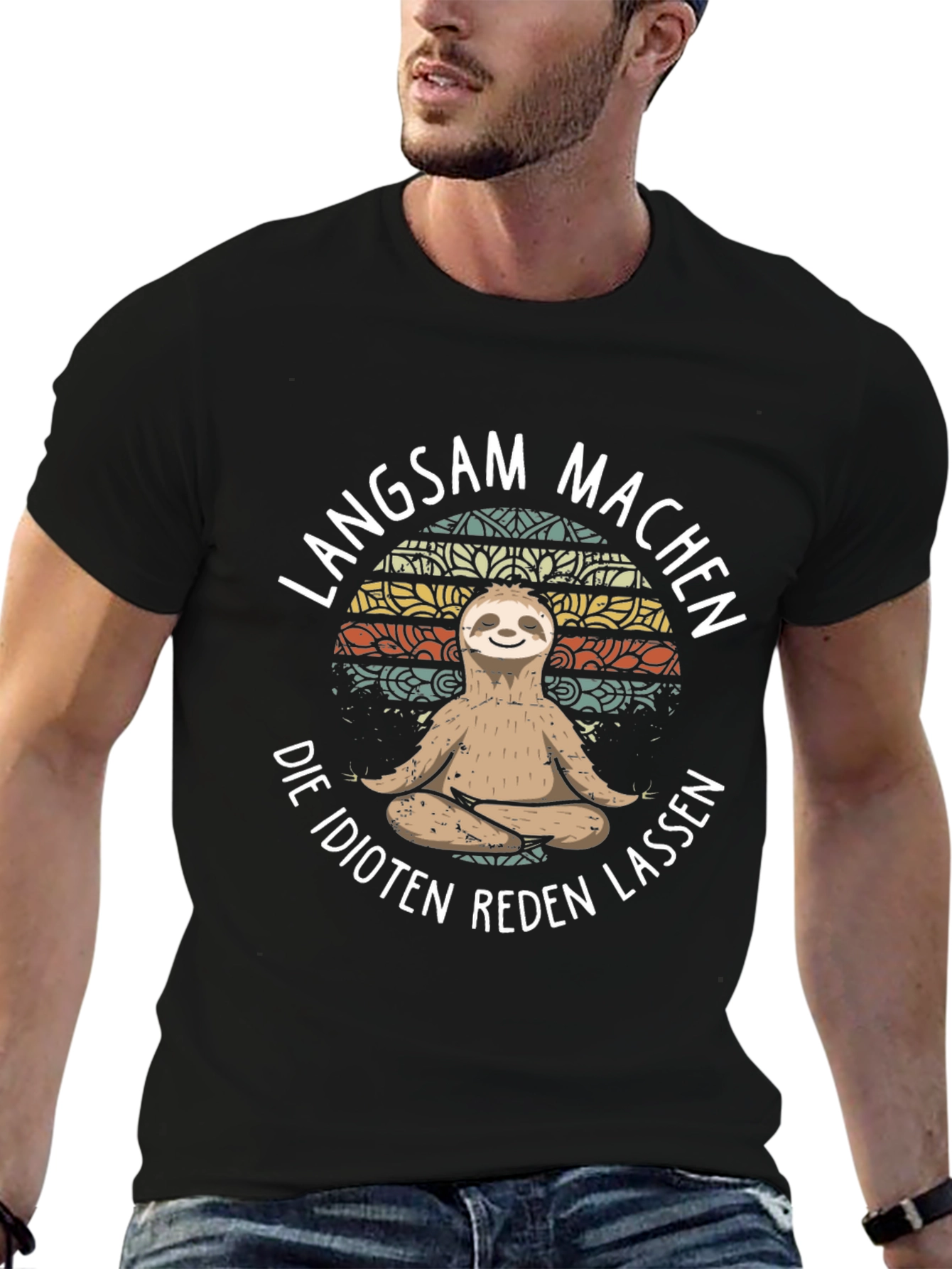 Black Funny Sloth Meditation T-Shirt - Langsam Machen Idioten Reden Lassen view 6