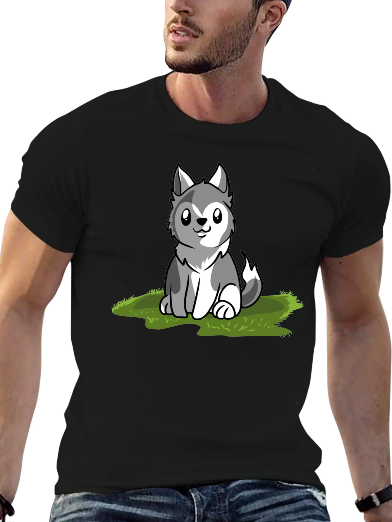 Black Cute Husky Puppy Graphic T-Shirt view 6