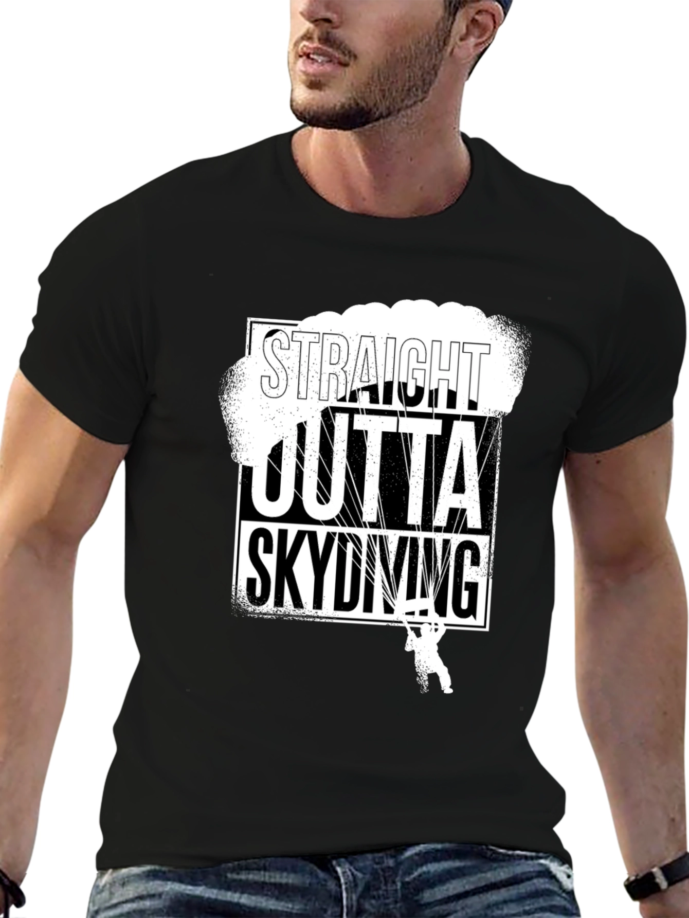 Black Straight Outta Skydiving Black T-Shirt view 6