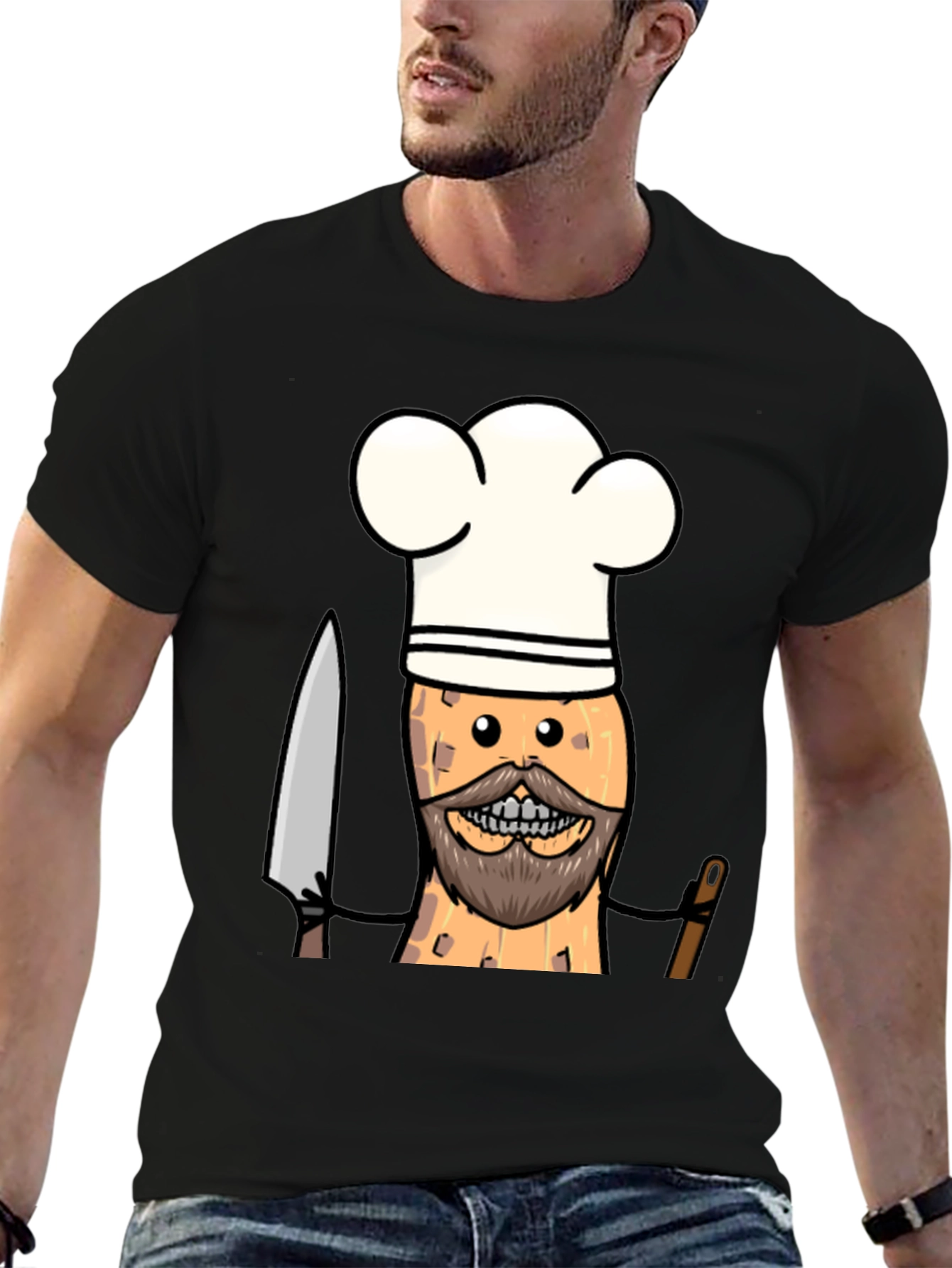 Black Chef Peanut Cartoon Graphic Tee - Black T-Shirt view 6