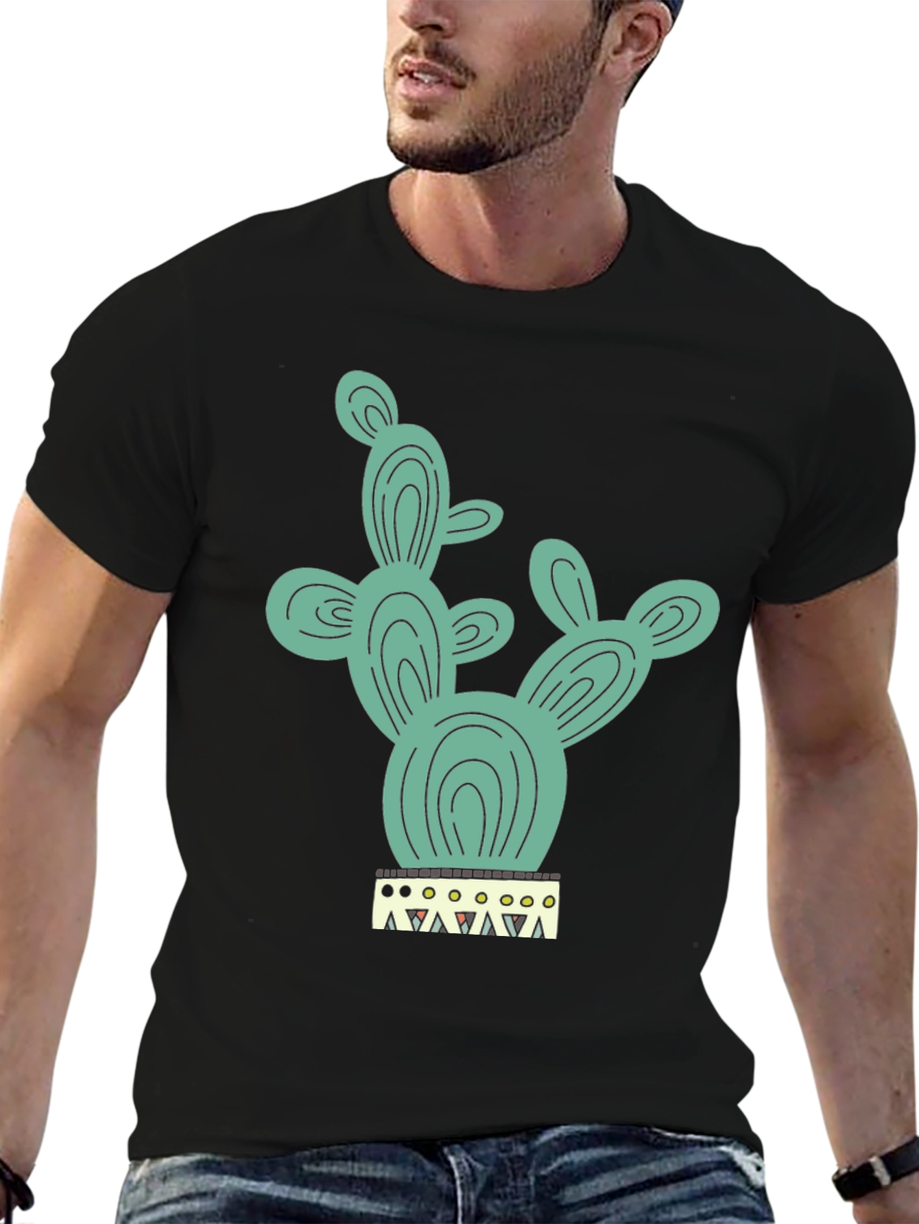 Black Cactus Tee - Trendy Graphic Print T-Shirt view 6