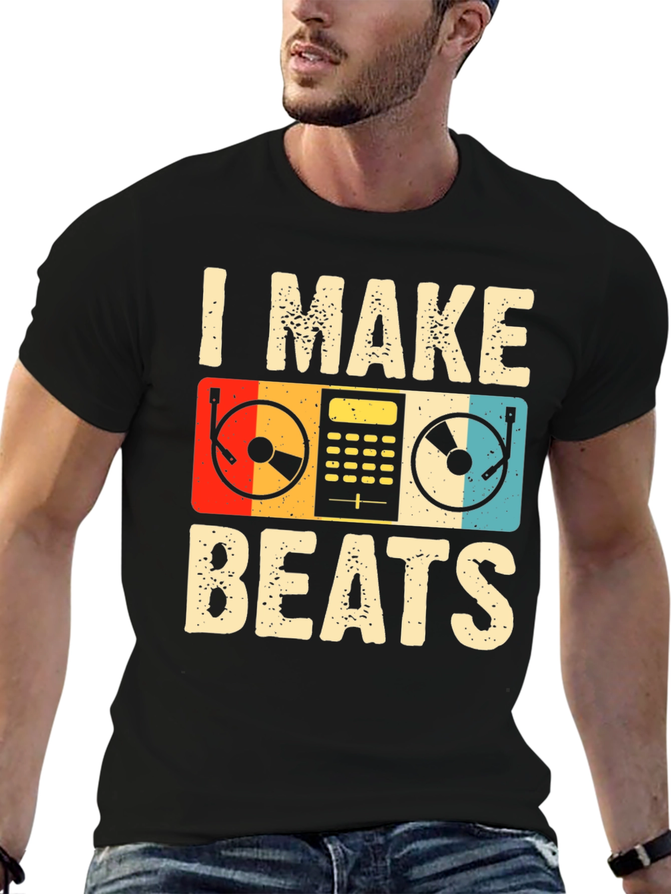 Black I Make Beats Retro Graphic Tee - DJ Music Lover T-Shirt view 6