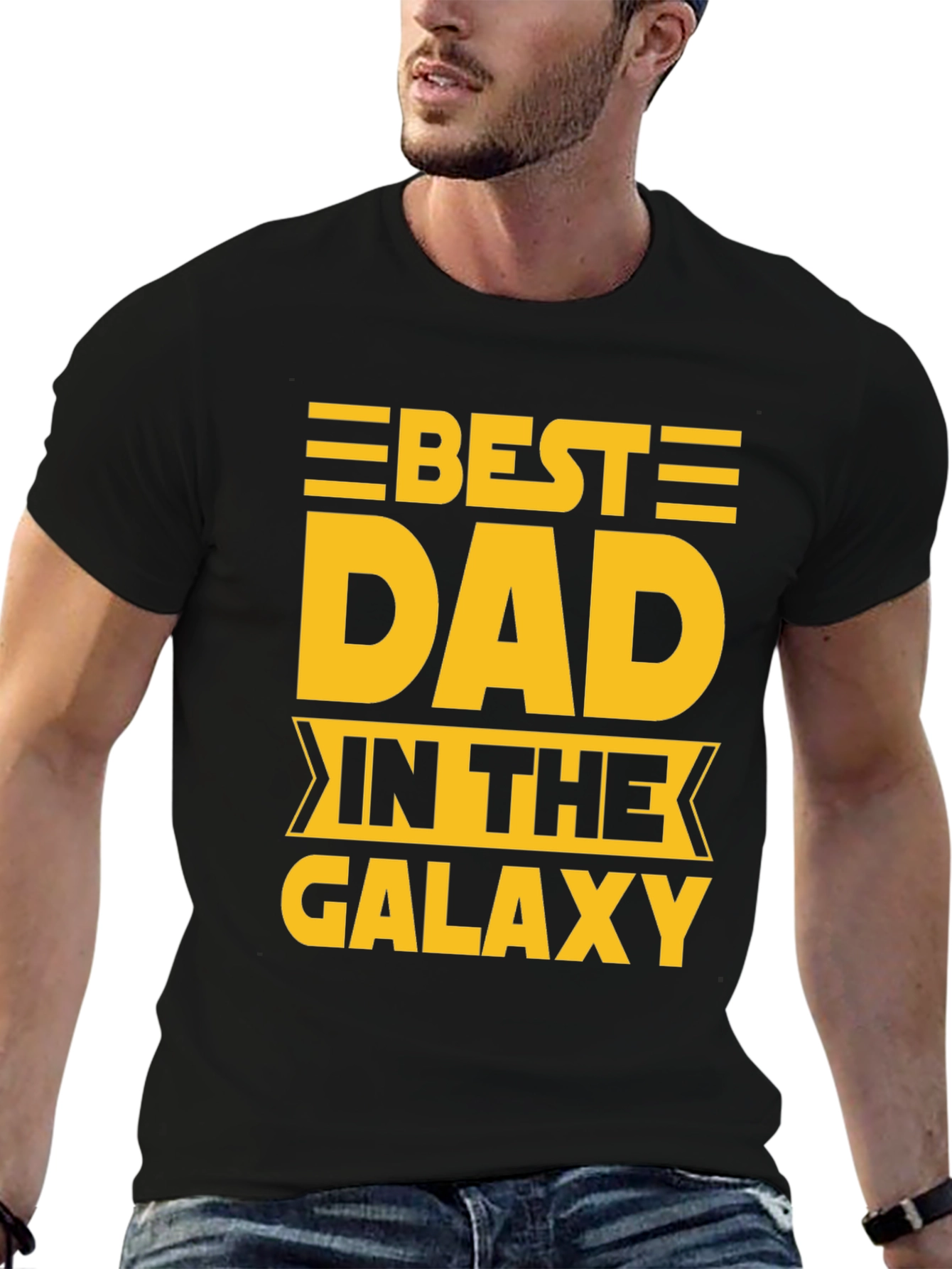 Black Best Dad in The Galaxy Graphic T-Shirt view 6