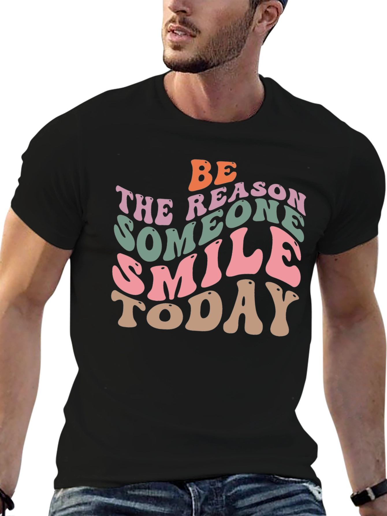 Black Retro Graphic T-Shirt: Be the Reason Someone Smiles Today view 6