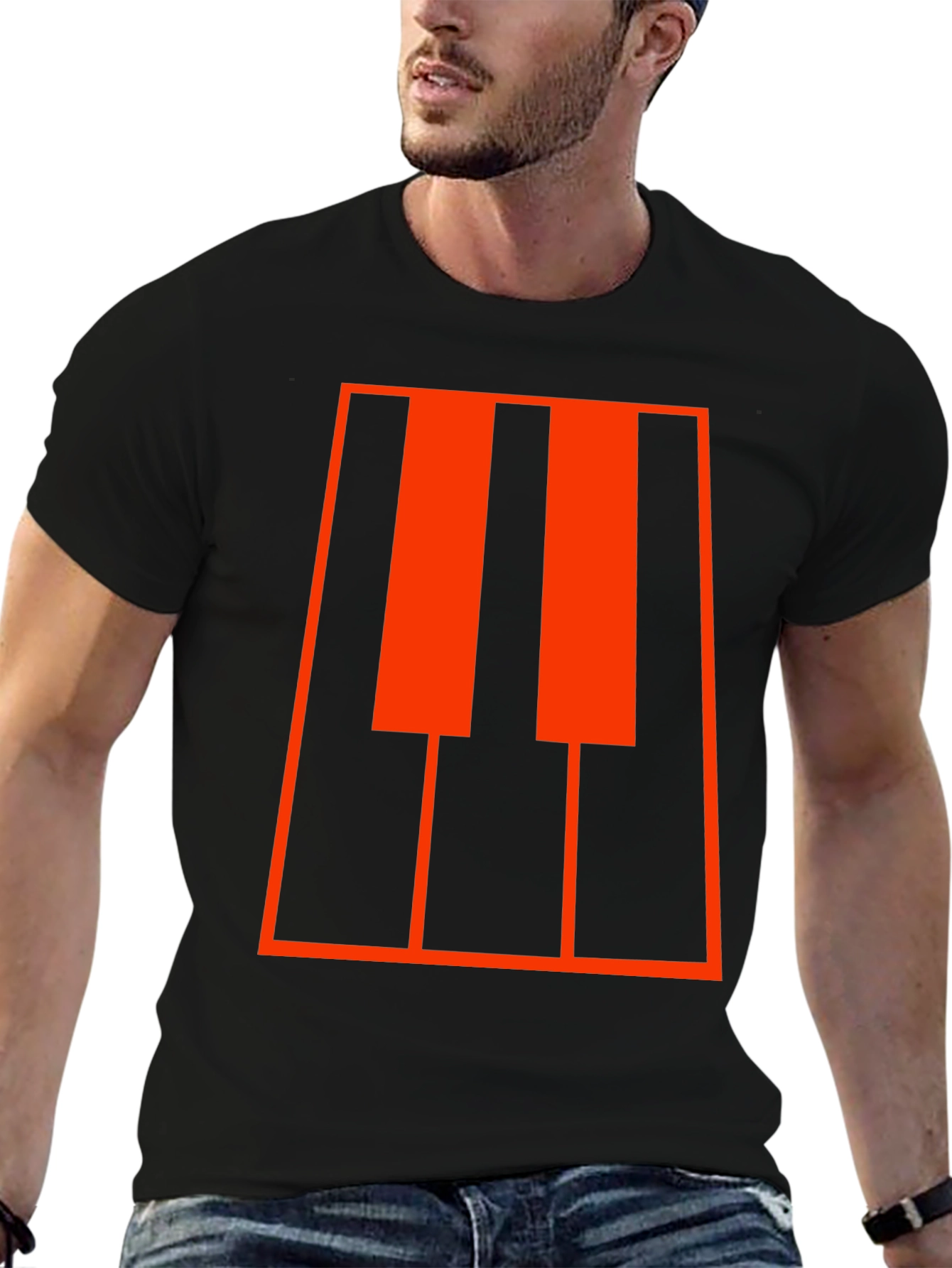 Black Piano Keys Graphic Tee - Music Lover's T-Shirt view 6