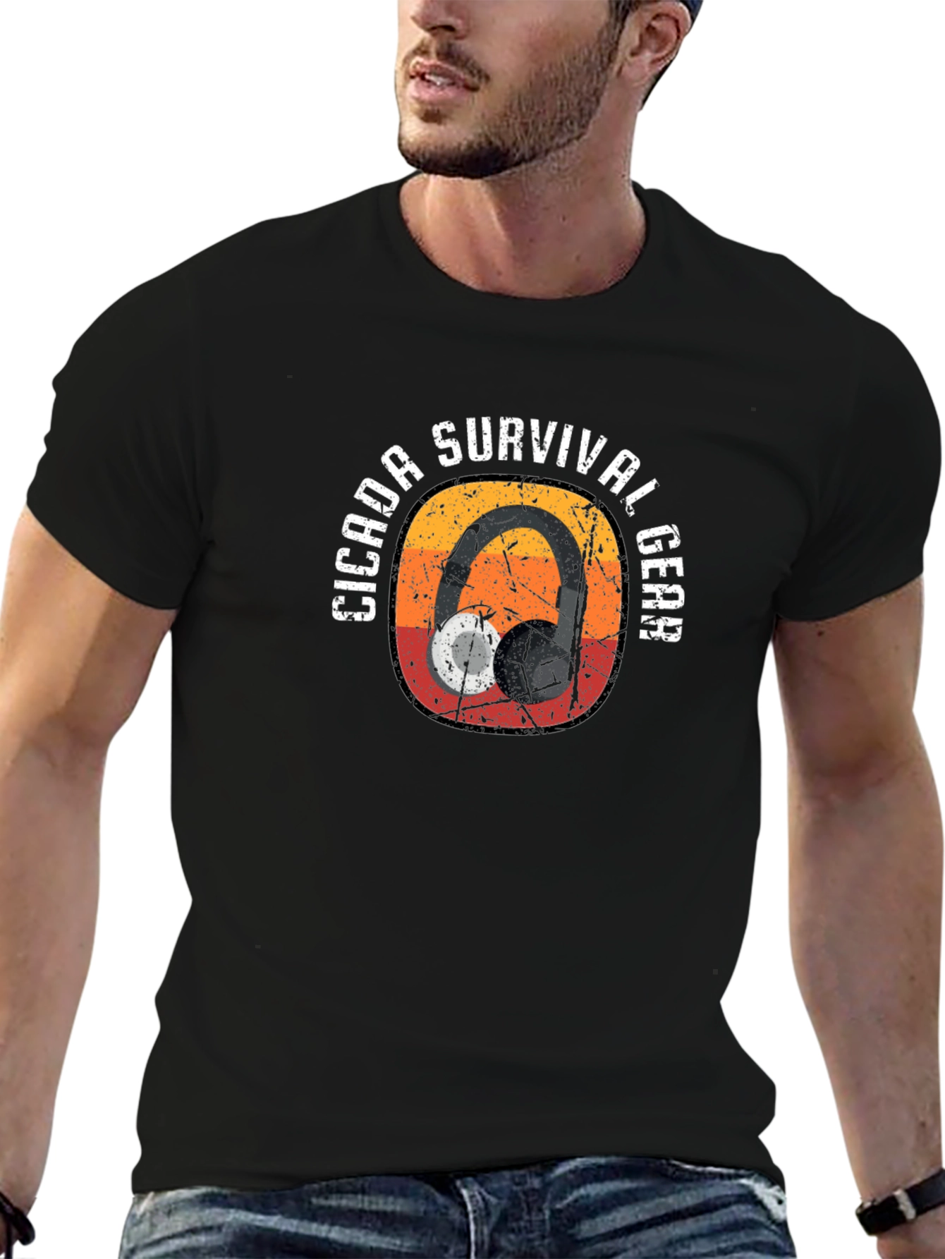 Black Cicada Survival Gear Headphone T-Shirt view 6