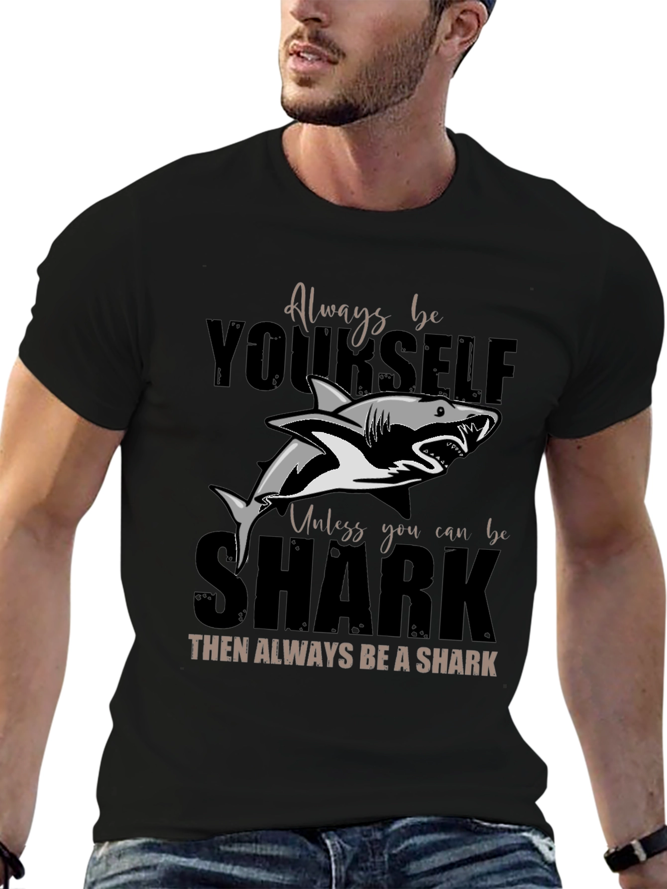 Black Always Be Yourself Shark T-Shirt - Unique Graphic Tee view 6