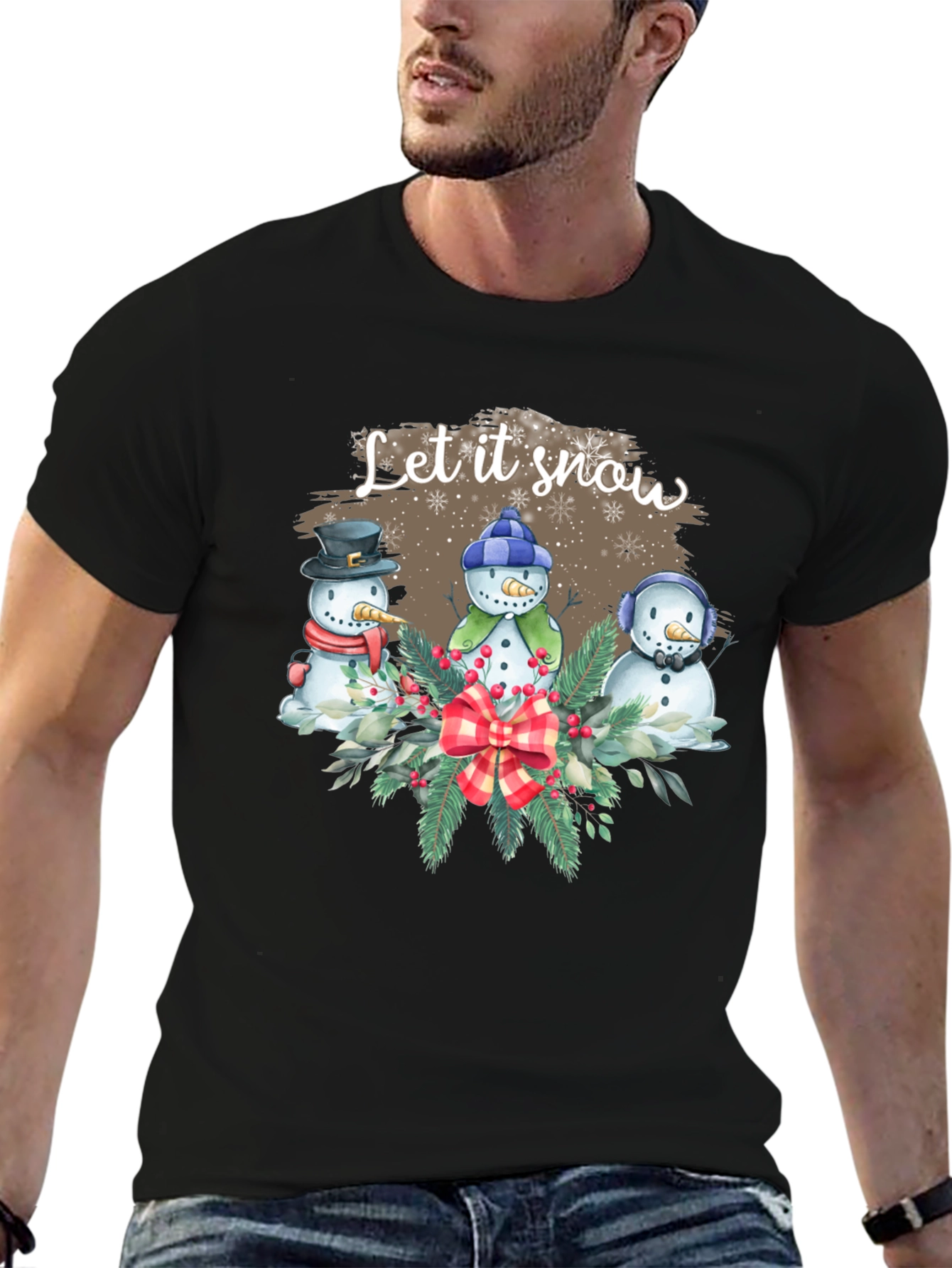Black Festive 'Let it Snow' Holiday Graphic Tee view 6