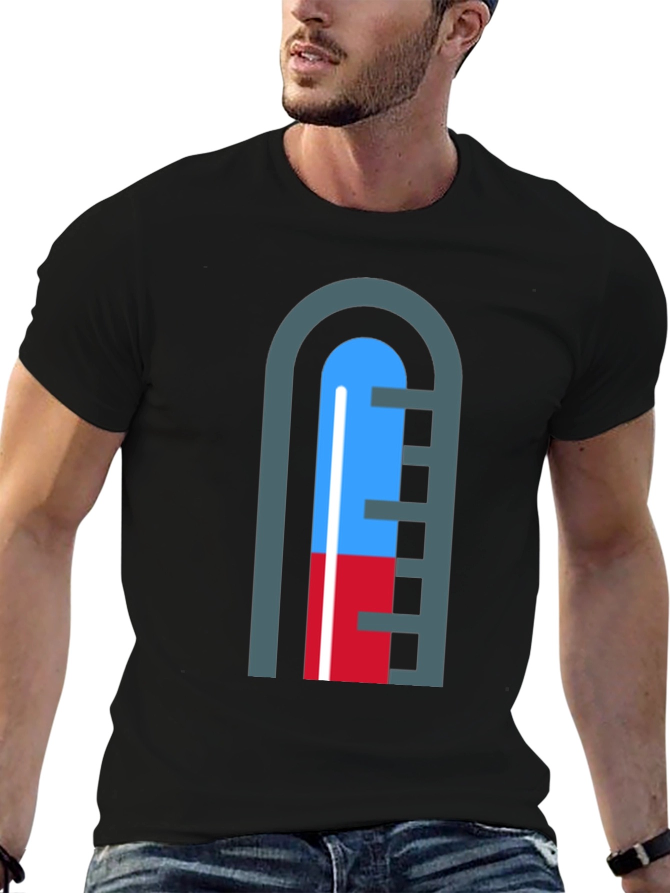 Black Unique Graphic Thermometer Tee - Black Cotton Shirt view 6