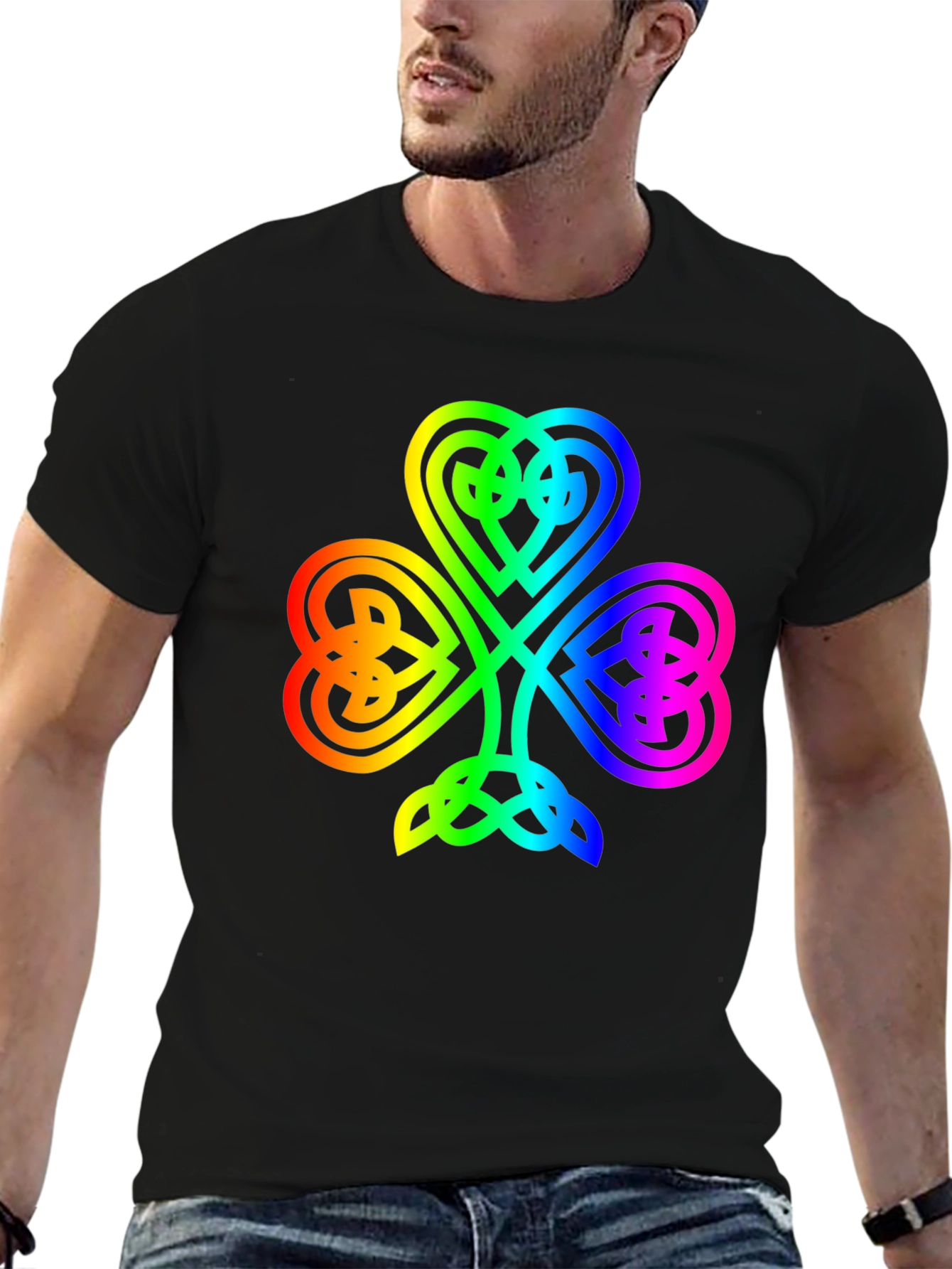 Black Rainbow Shamrock T-Shirt - Lucky Irish Pride view 6