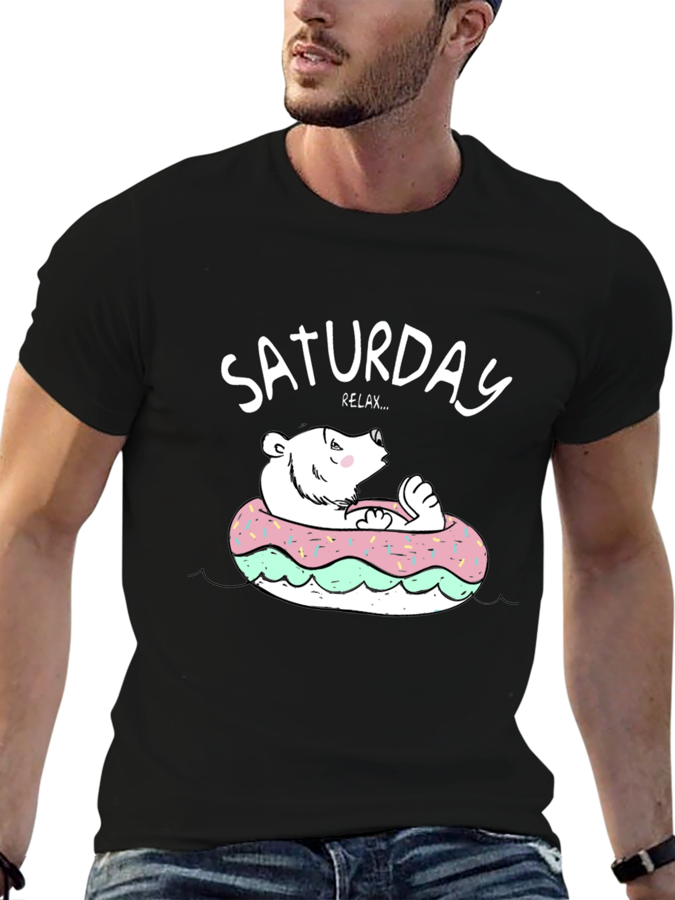 Black Saturday Relax Bear Donut T-Shirt view 6