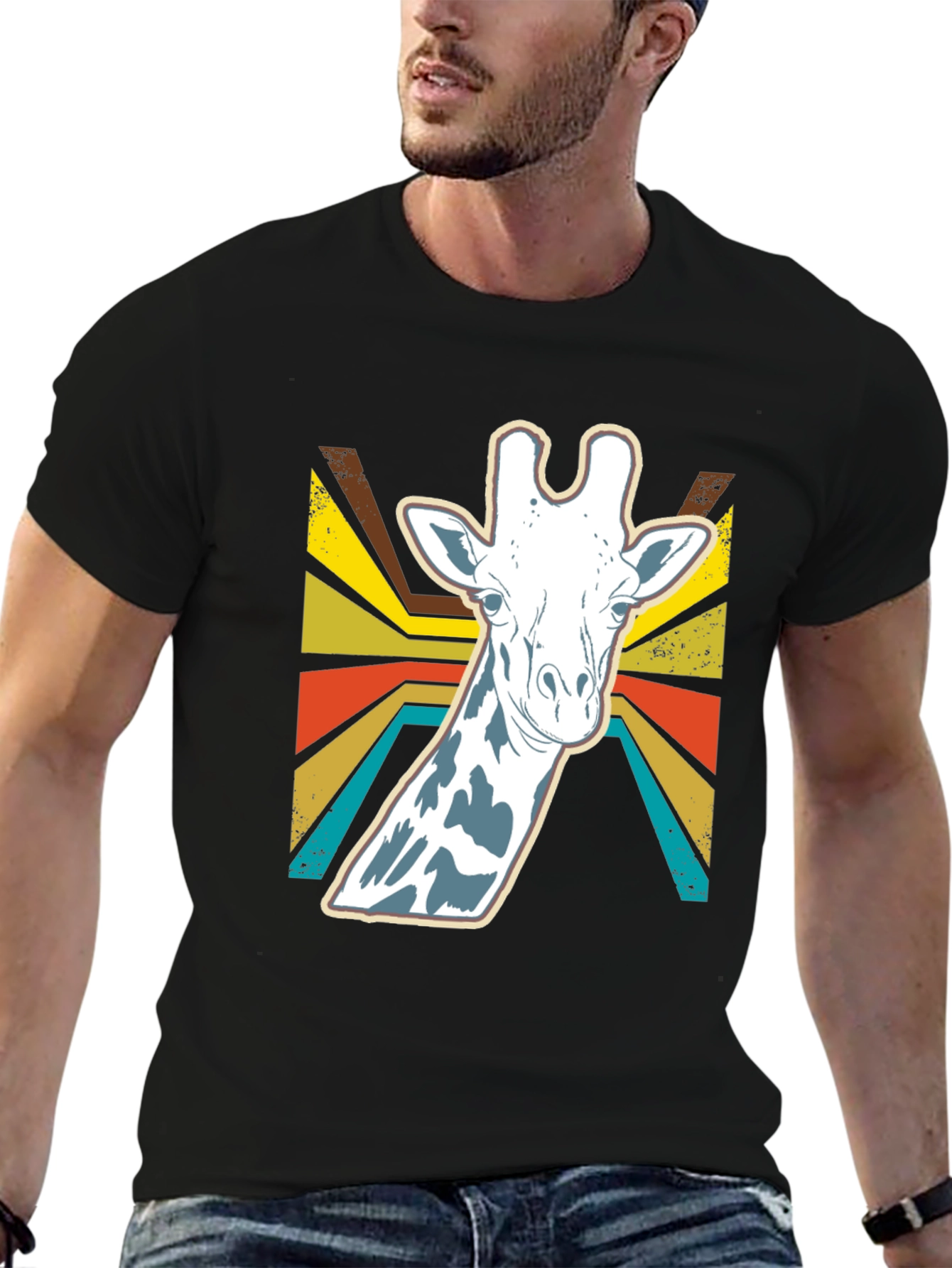 Black Retro Giraffe Graphic Tee - Stylish Animal Print Shirt view 6