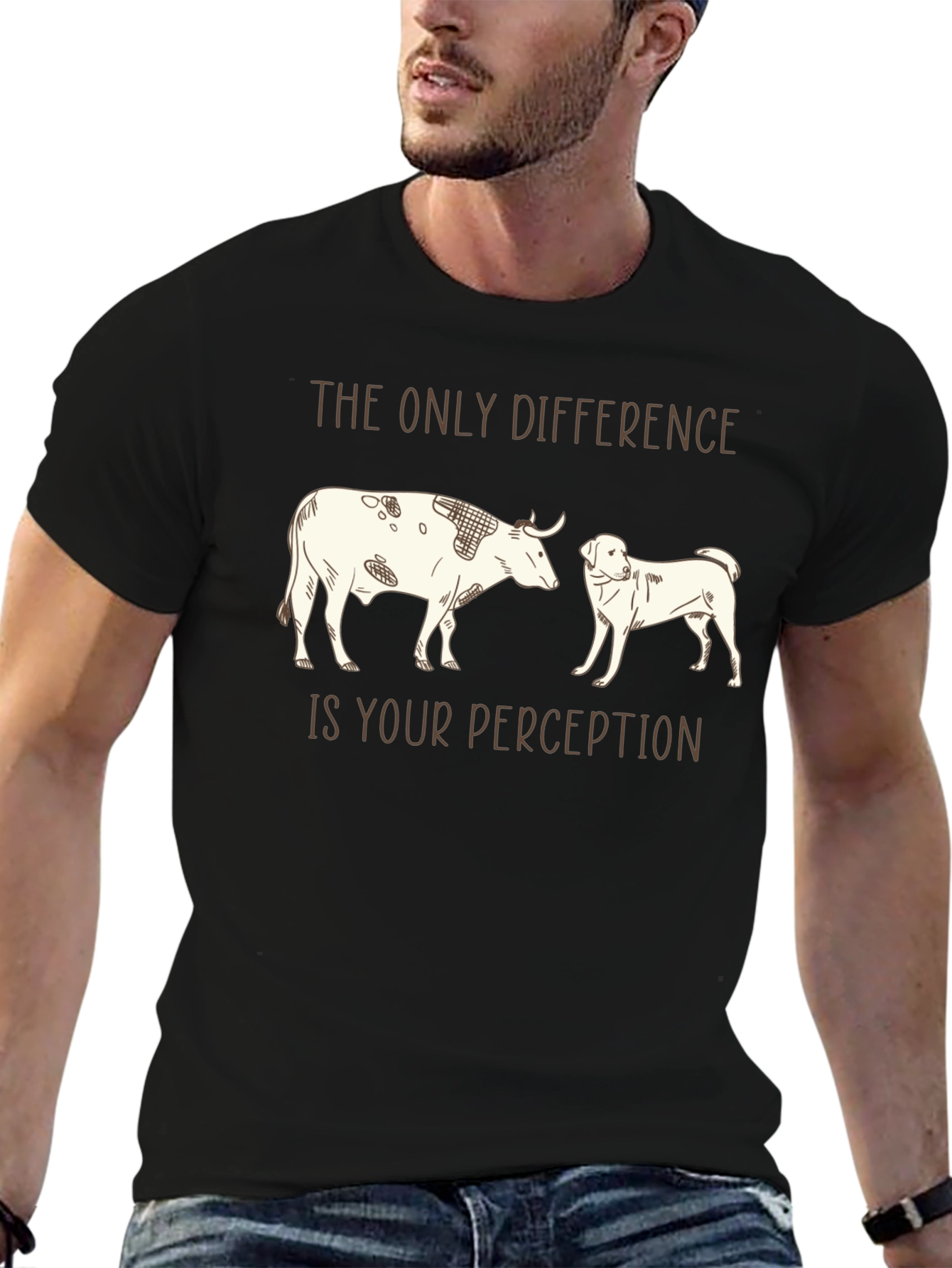 Black Perception Tee: Cow & Dog Graphic T-Shirt view 6