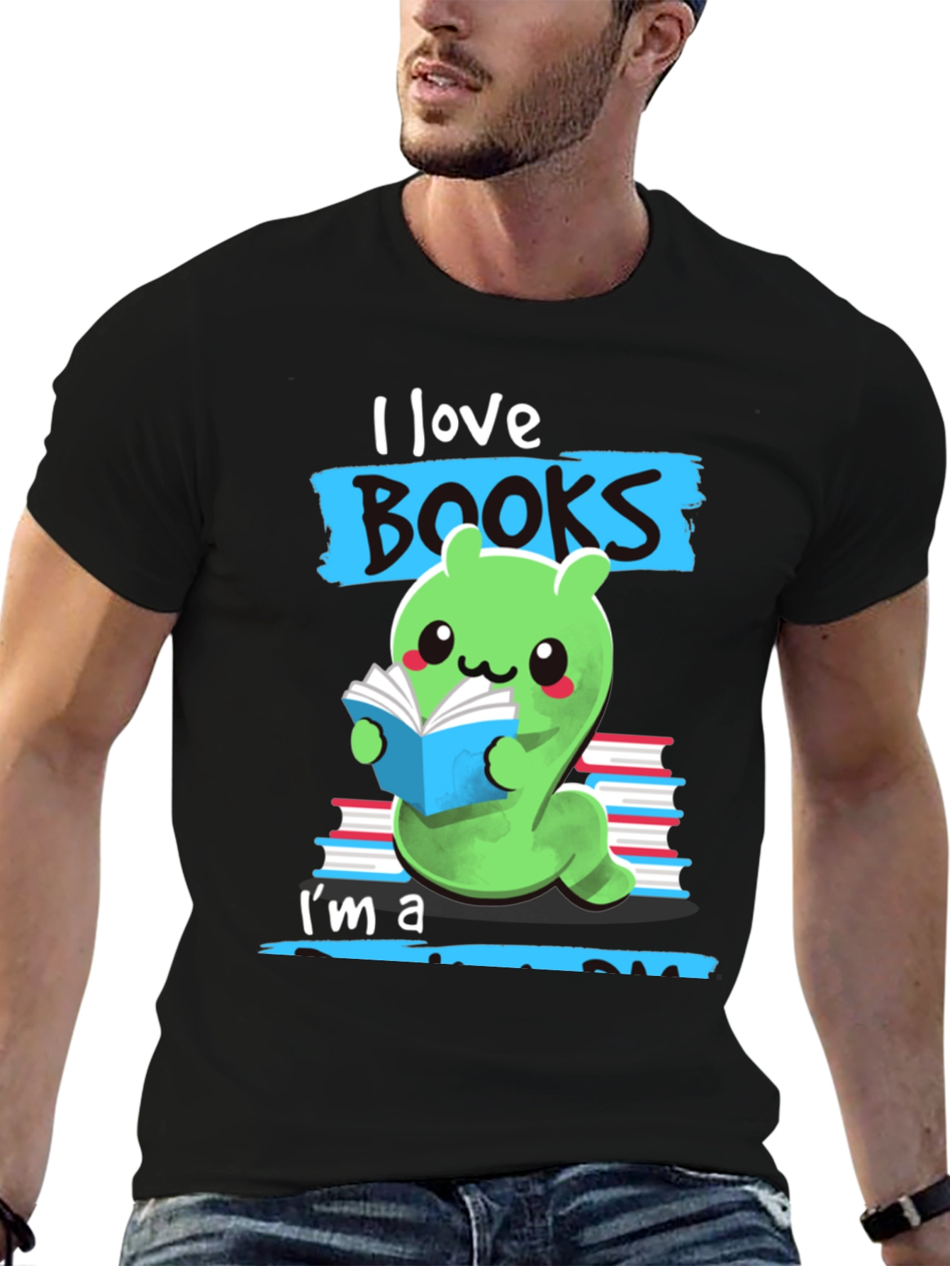 Black I Love Books Worm T-Shirt view 6