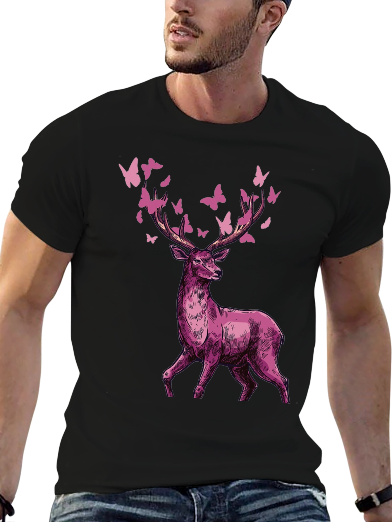 Black Deer & Butterfly Graphic Tee view 6