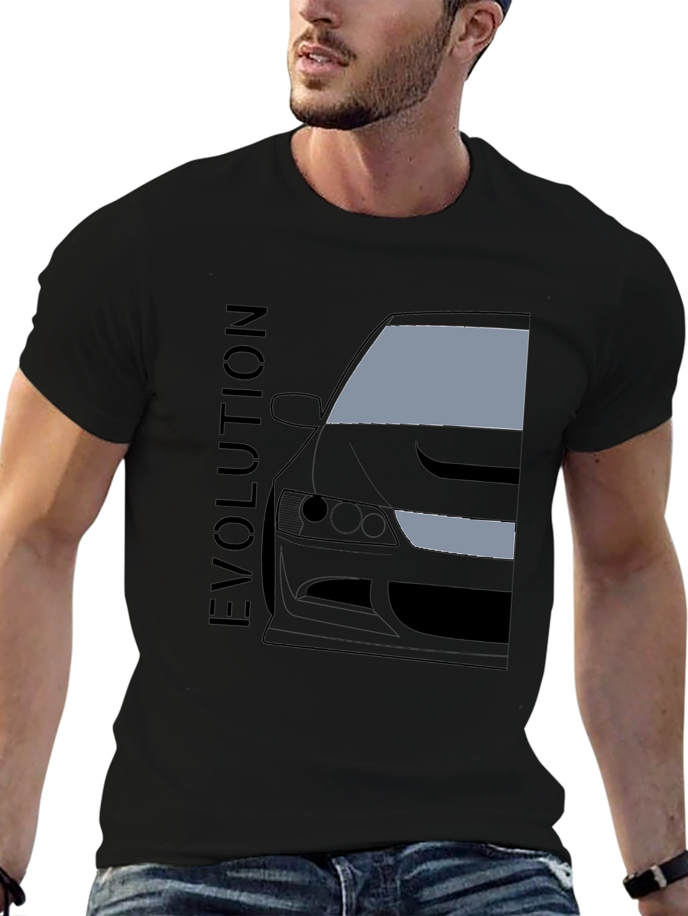 Black Evolution Car Graphic Tee - Black Cotton T-Shirt view 6