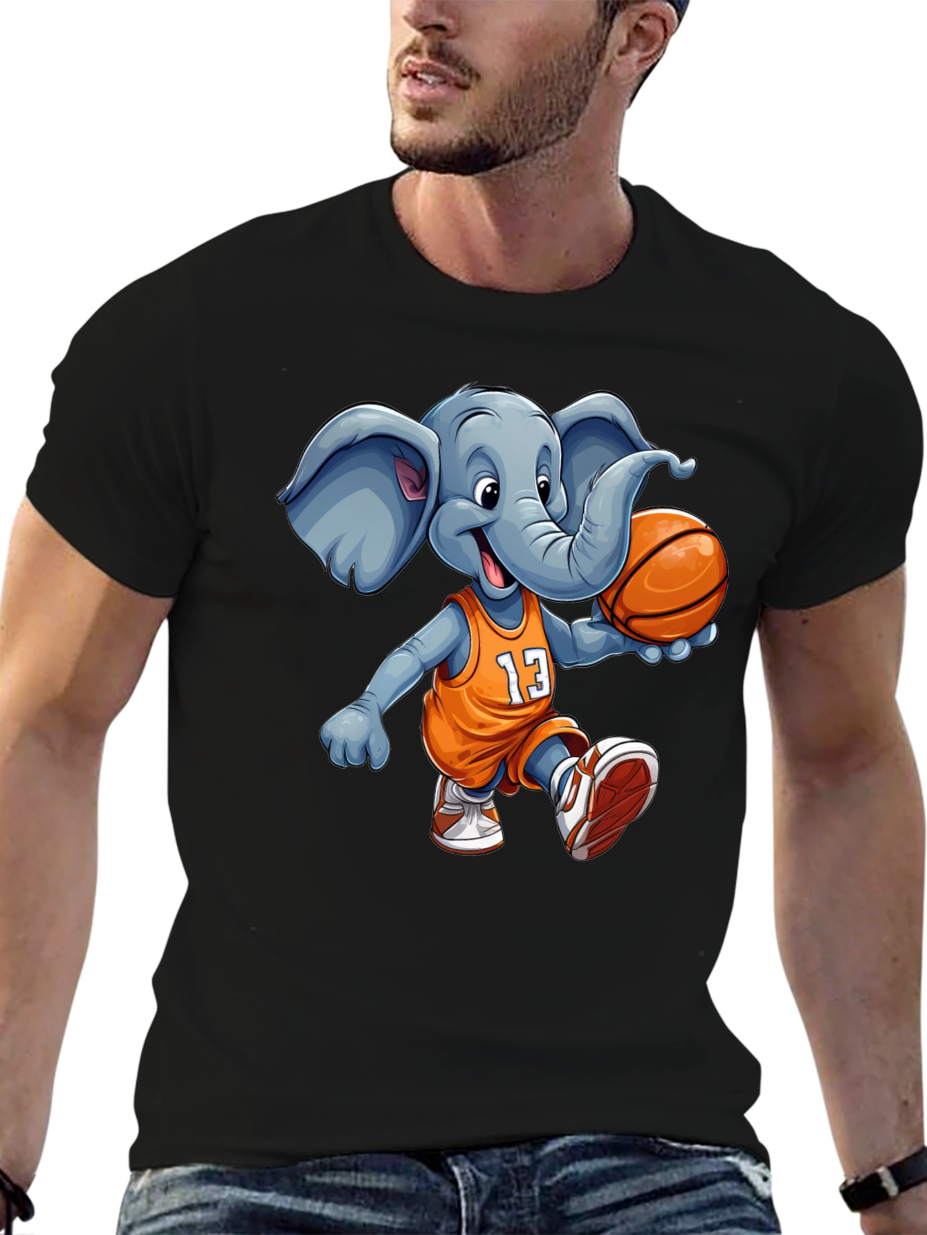 Black Elephant Basketball T-Shirt - Funny Animal Graphic Tee view 6
