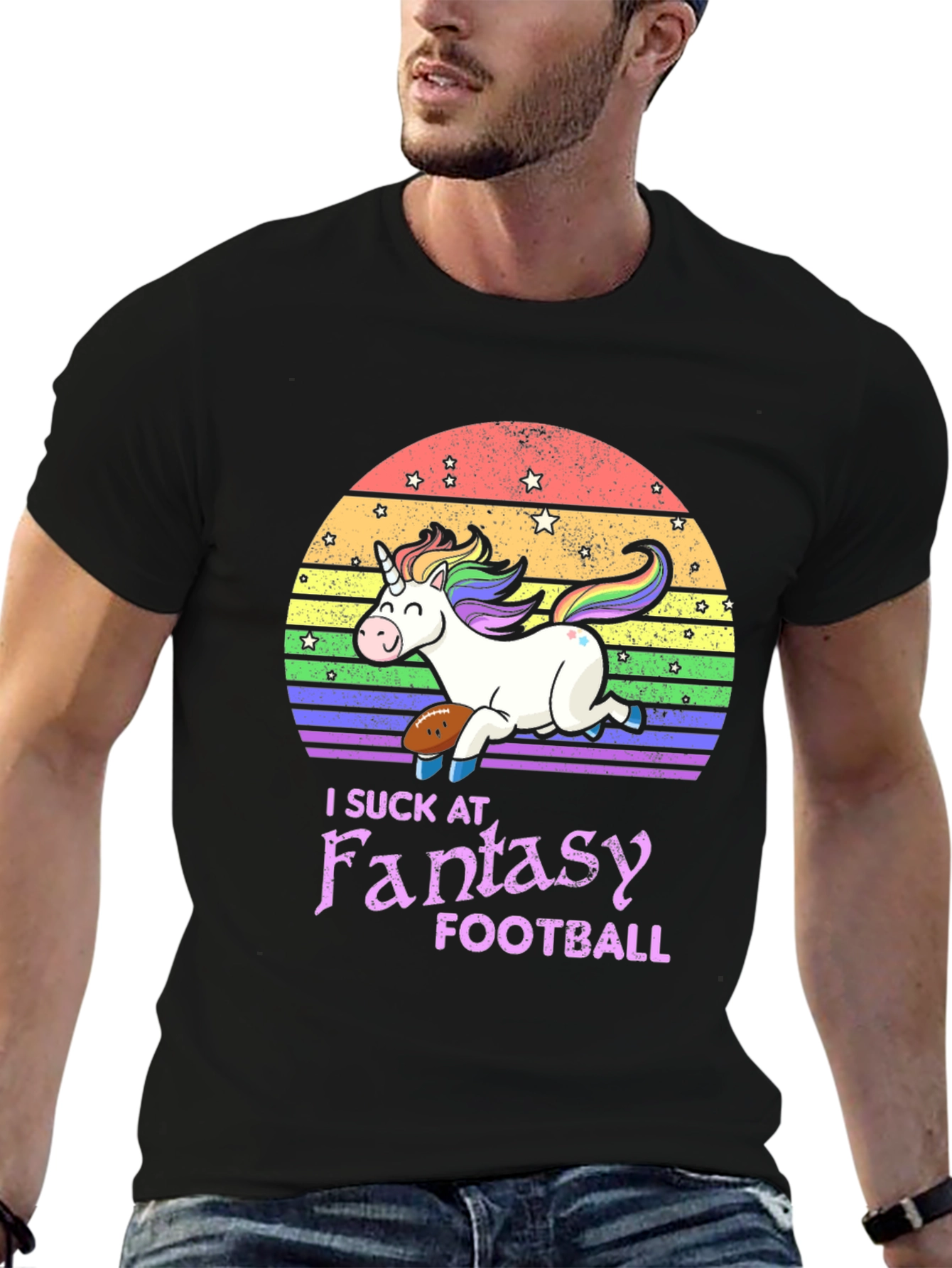 Black Unicorn Fantasy Football T-Shirt view 6