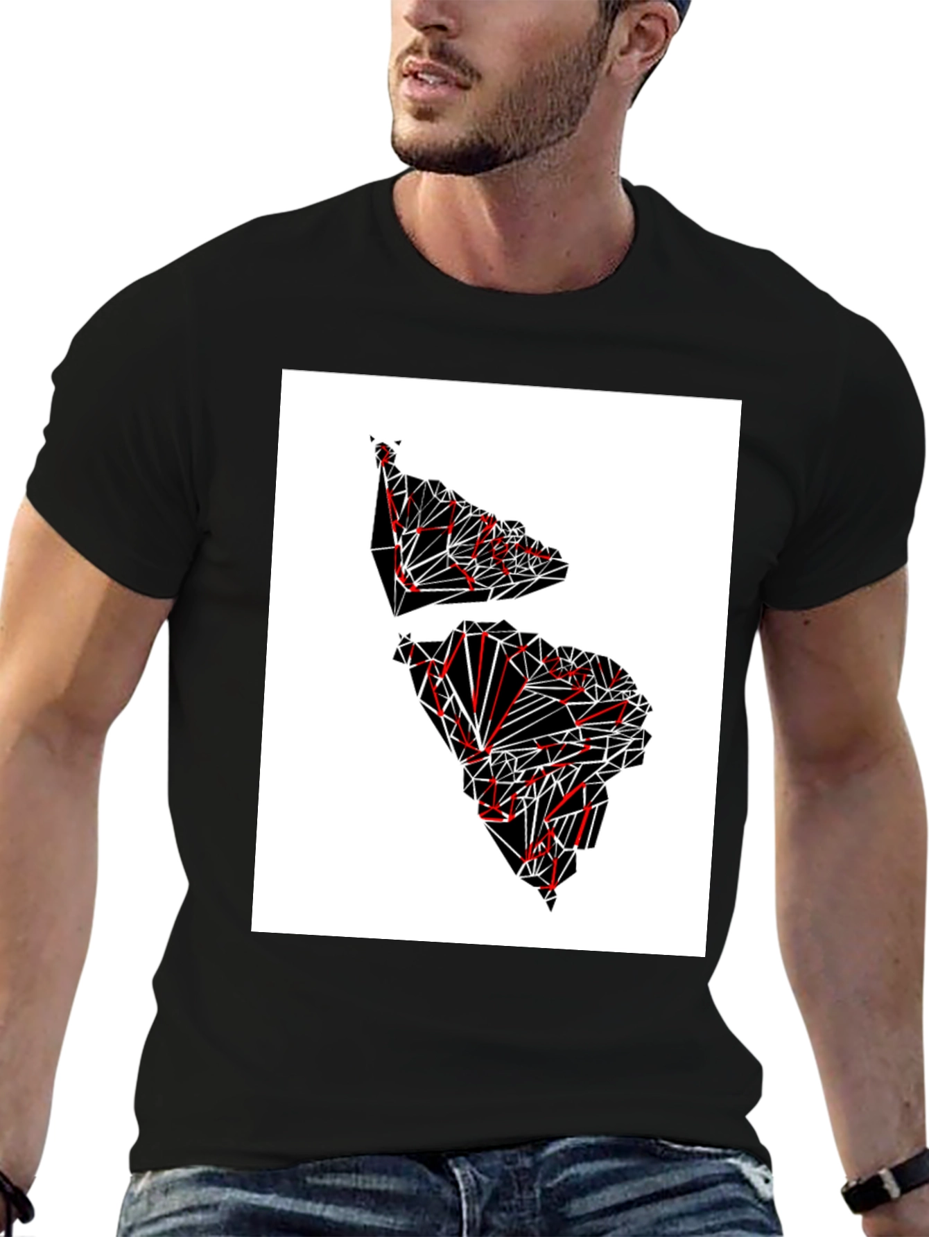 Black Geometric Continent Graphic Tee - Black view 6