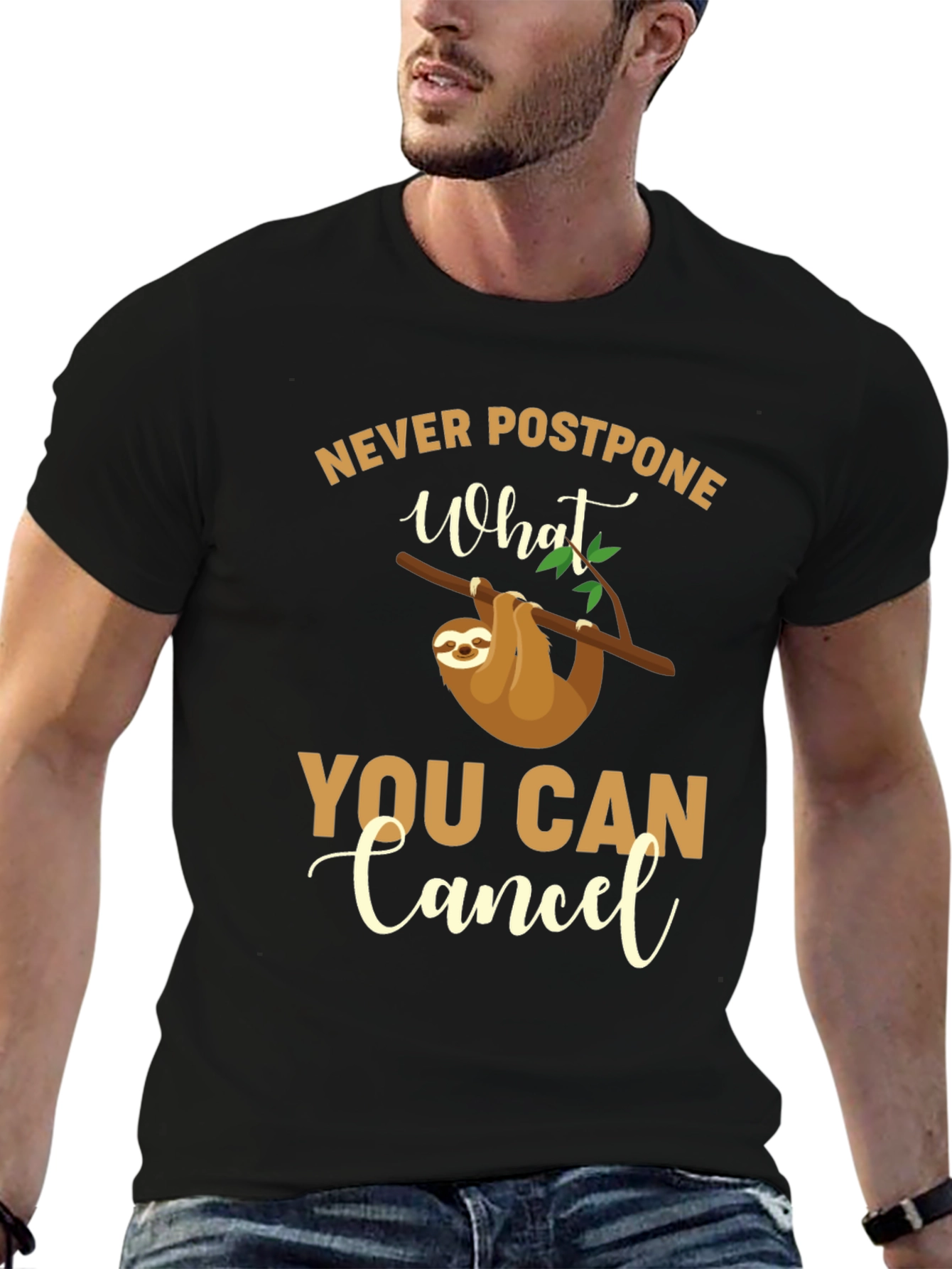 Black Funny Sloth T-Shirt - Never Postpone What You Can Cancel view 6