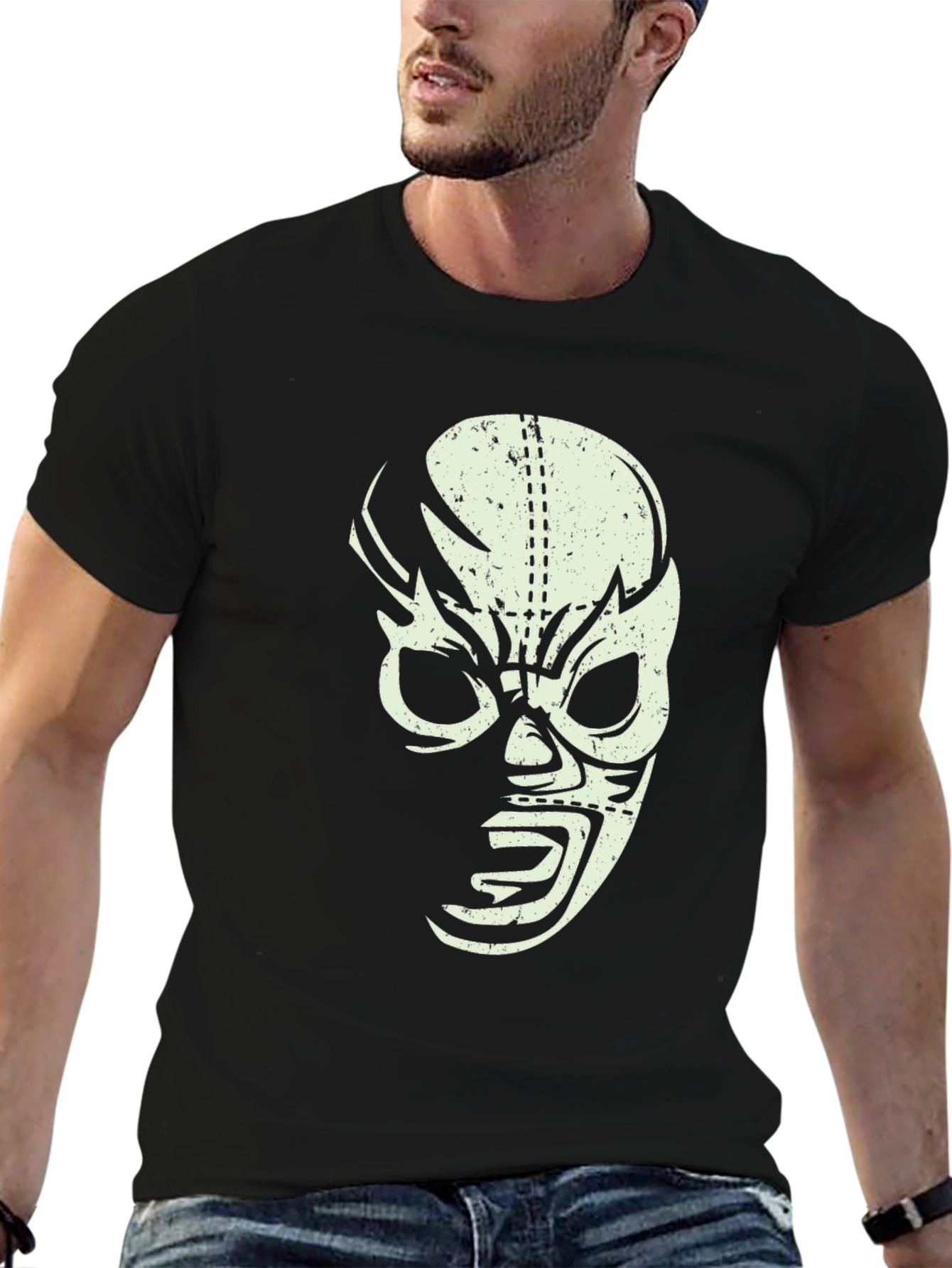 Black Lucha Libre Mask Graphic T-Shirt - Black view 6
