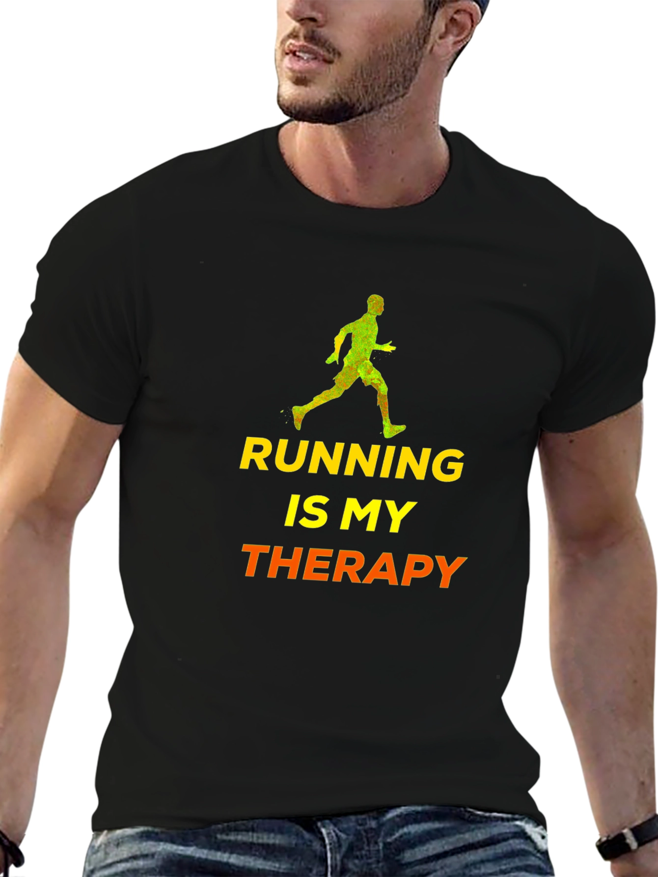 Black Running Is My Therapy T-Shirt - Black Cotton Blend view 6