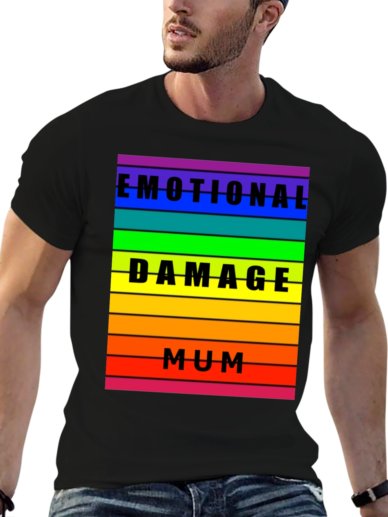 Black Emotional Damage Mum Rainbow Striped Graphic Tee view 6