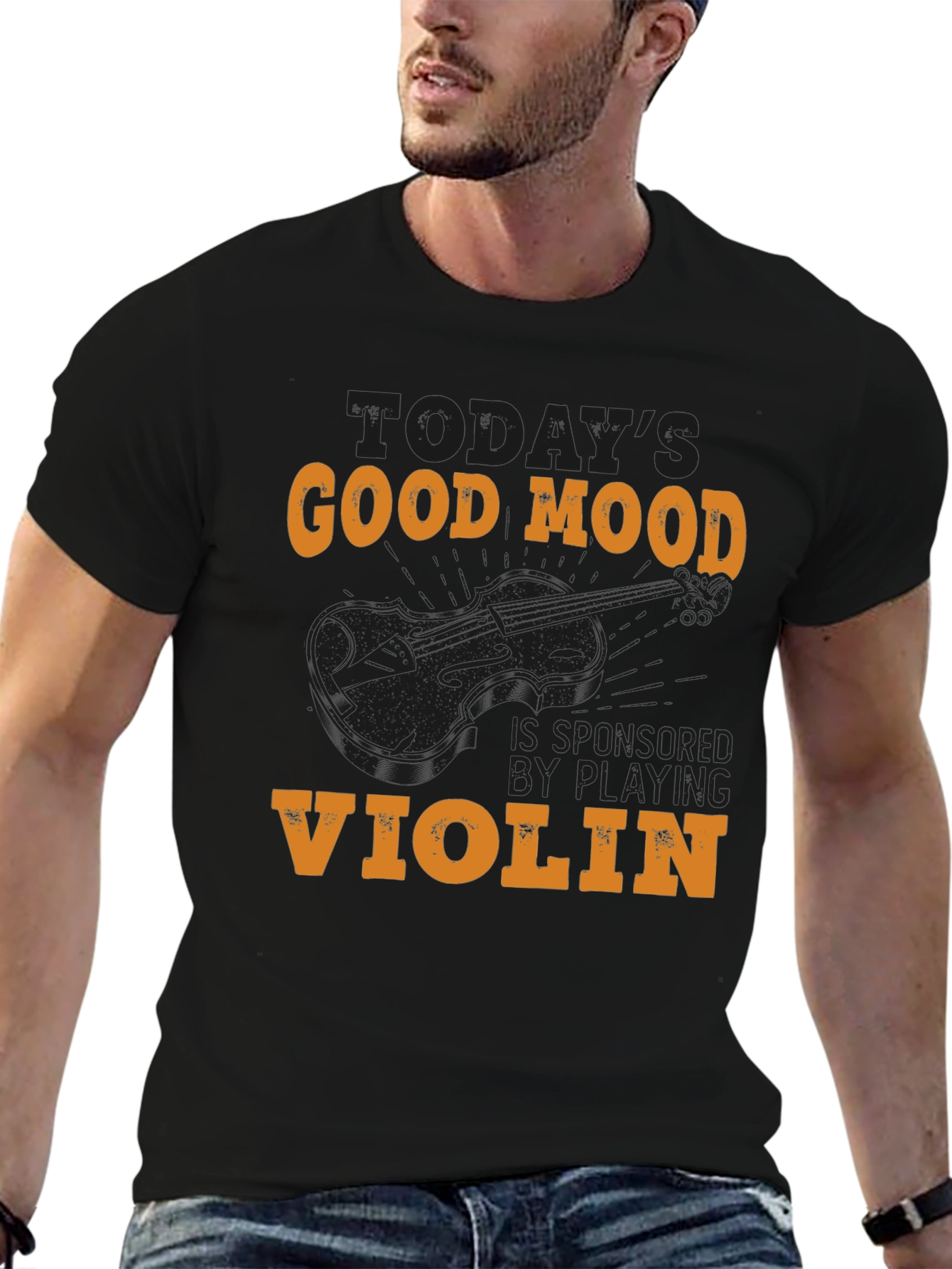 Black Good Mood Violin Graphic T-Shirt view 6