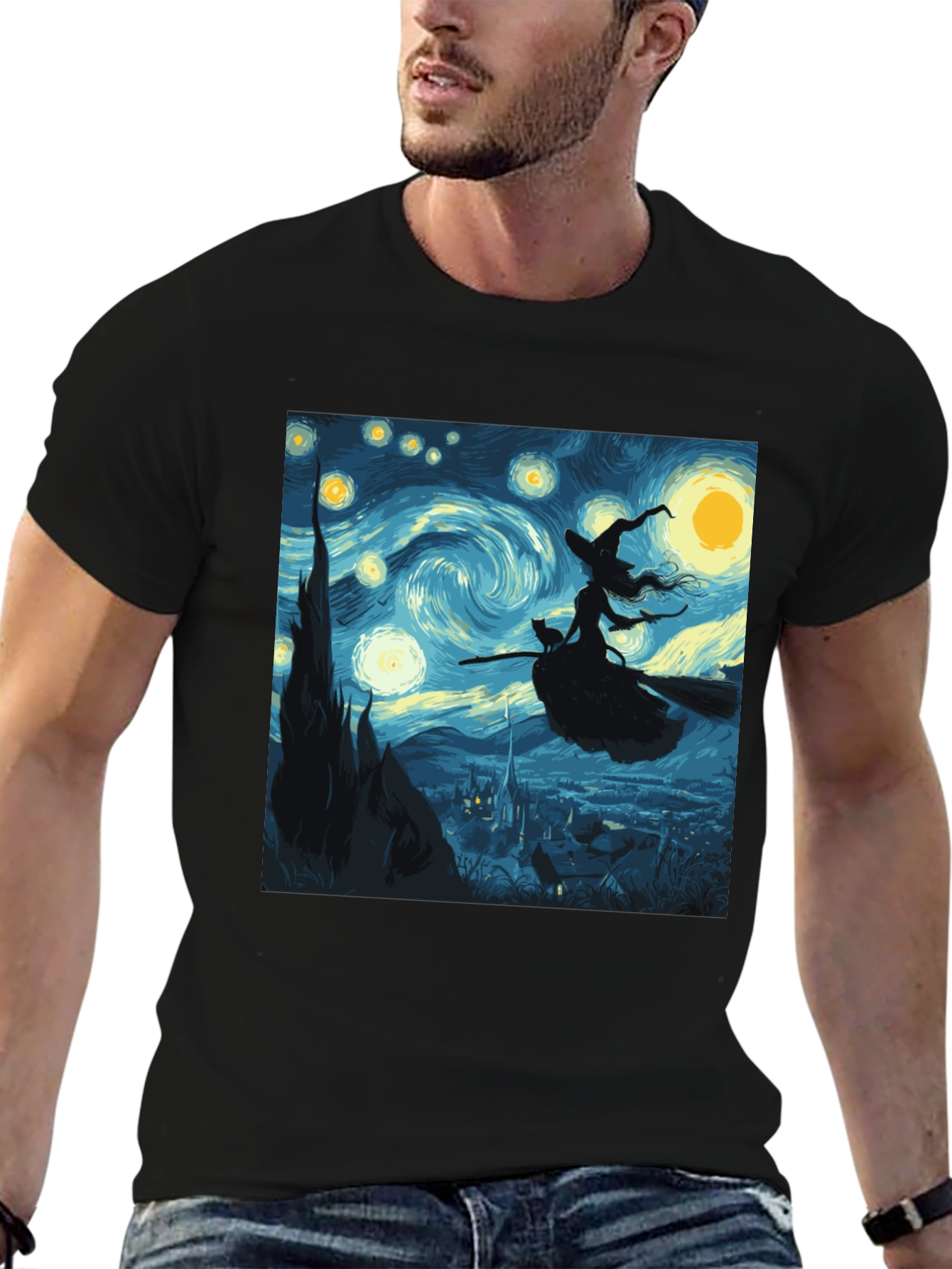 Black Starry Night Witch T-Shirt view 6