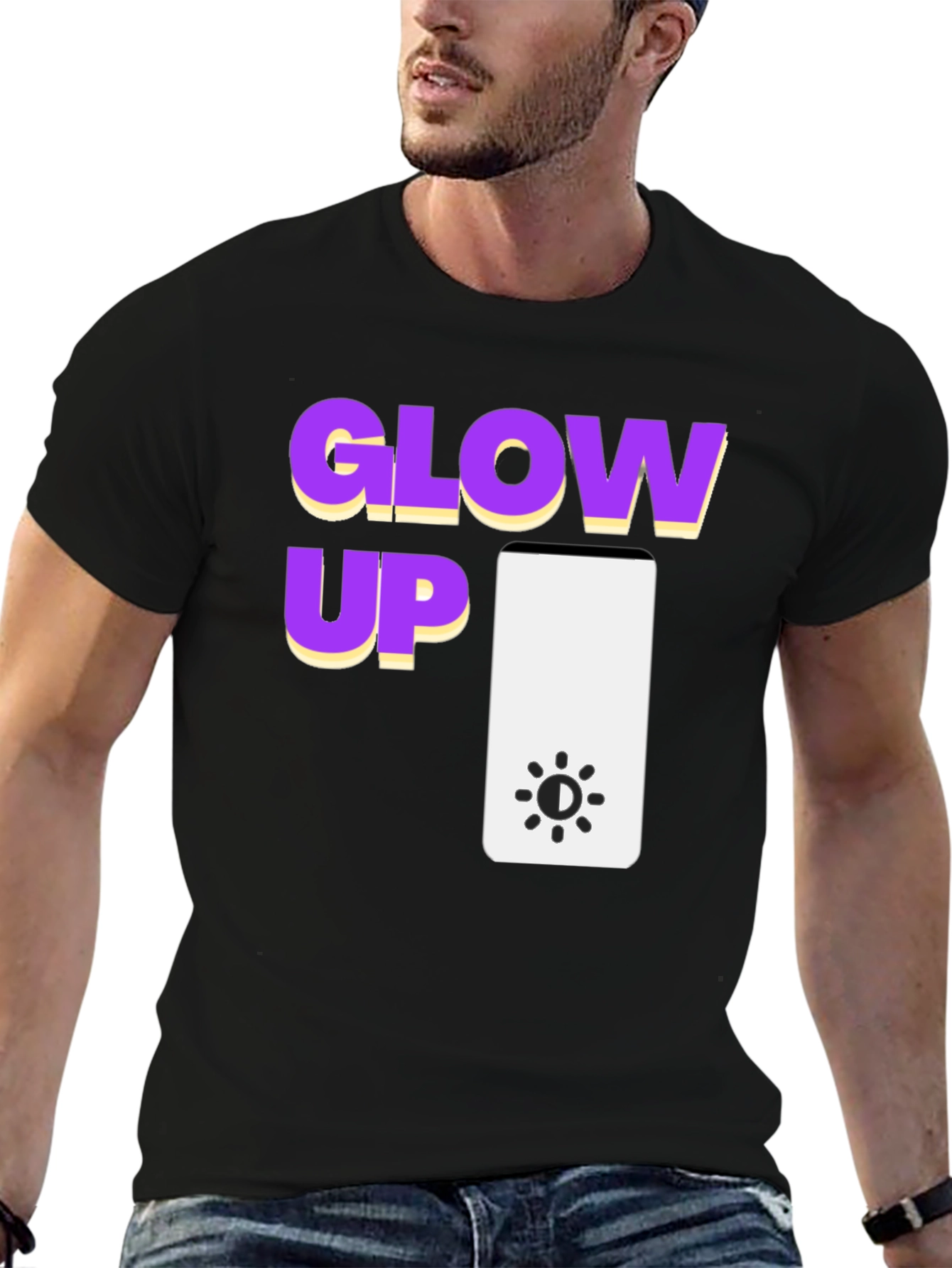 Black Glow Up Graphic Tee - Black Cotton T-Shirt view 6