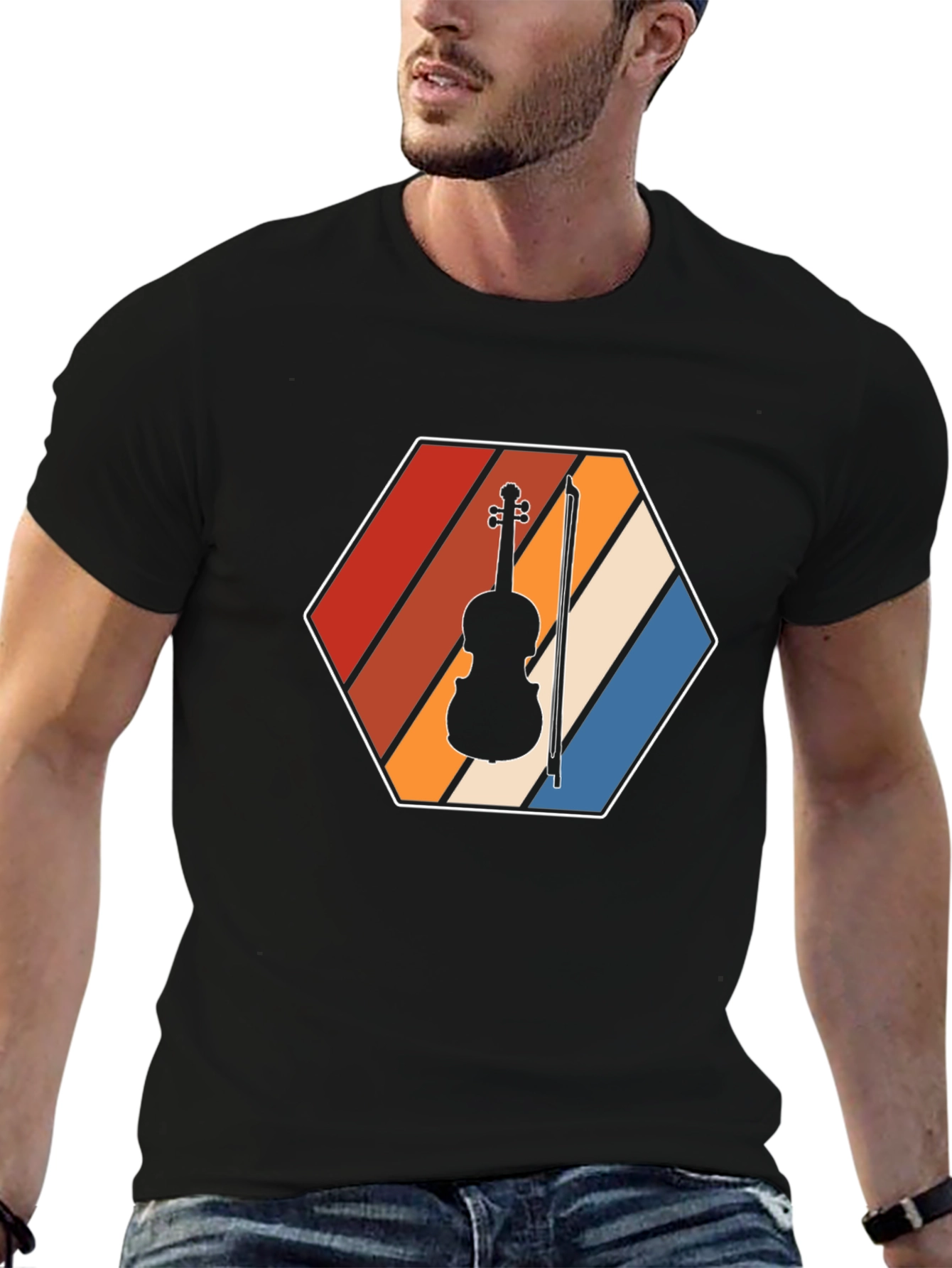 Black Retro Violin T-Shirt - Music Lover Tee view 6