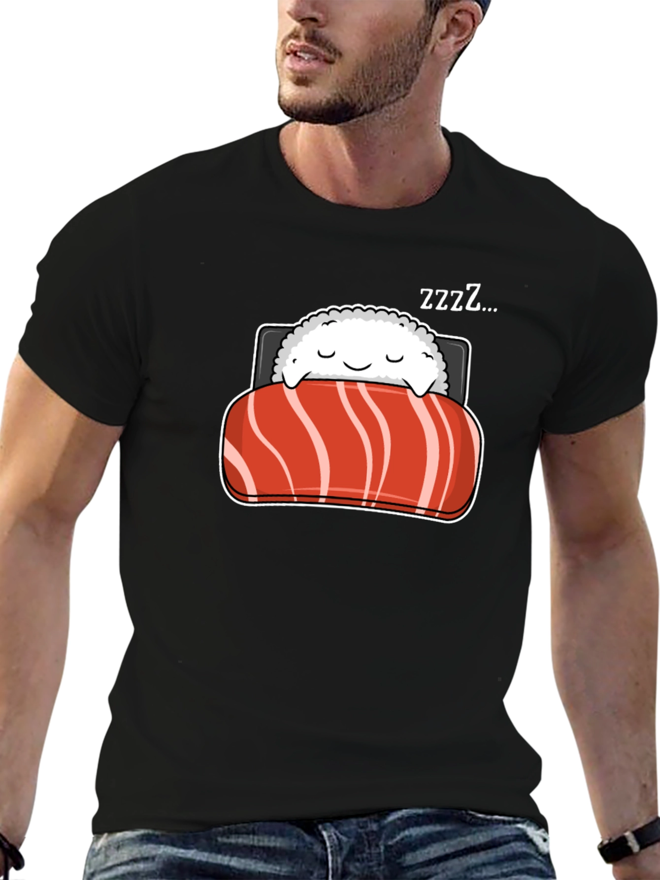 Black Sleeping Sushi Roll Graphic T-Shirt view 6