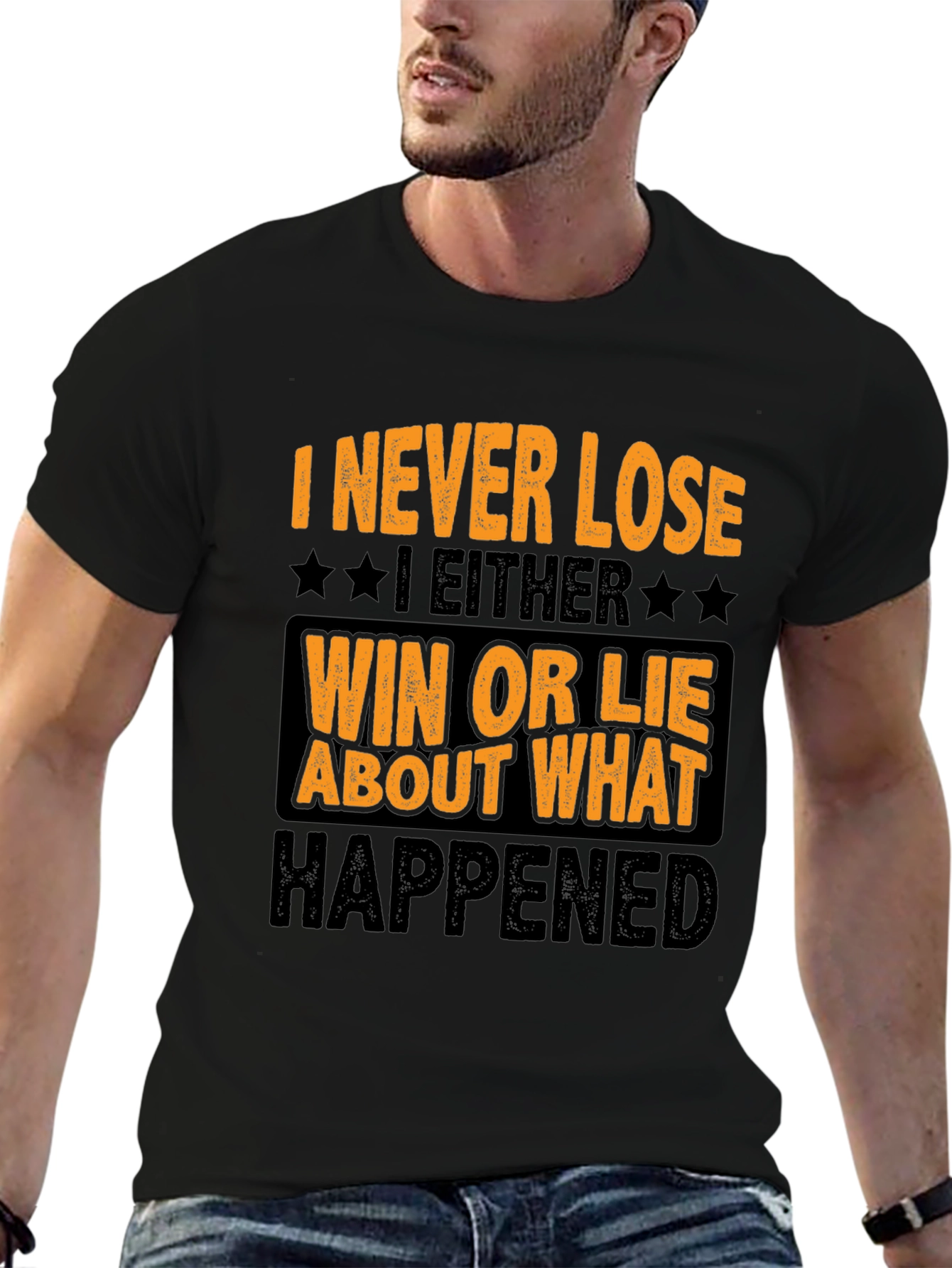 Black Funny "I Never Lose" Graphic T-Shirt view 6