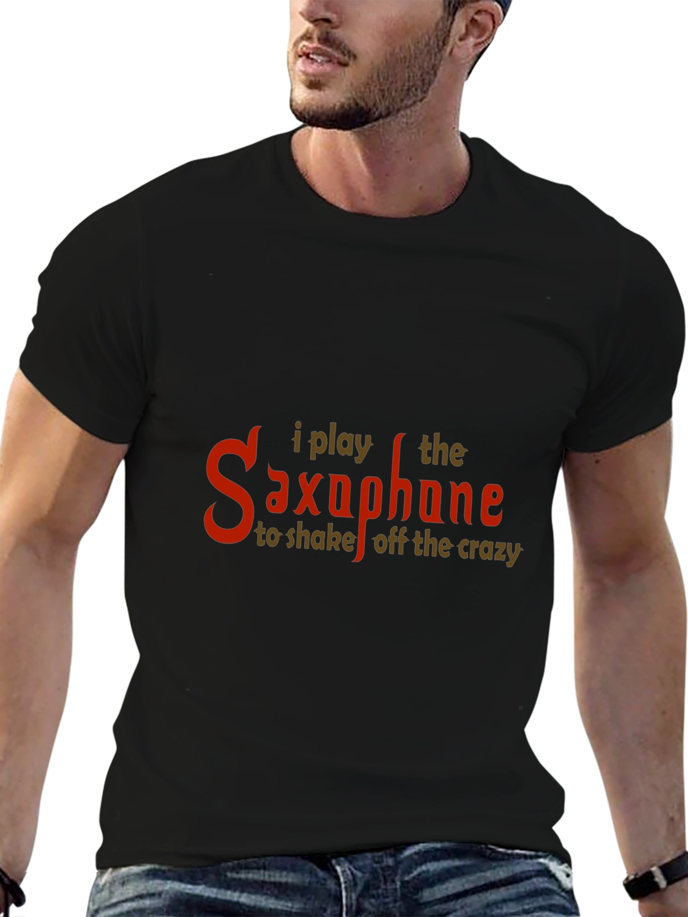 Black I Play Saxophone Funny Music T-Shirt view 6