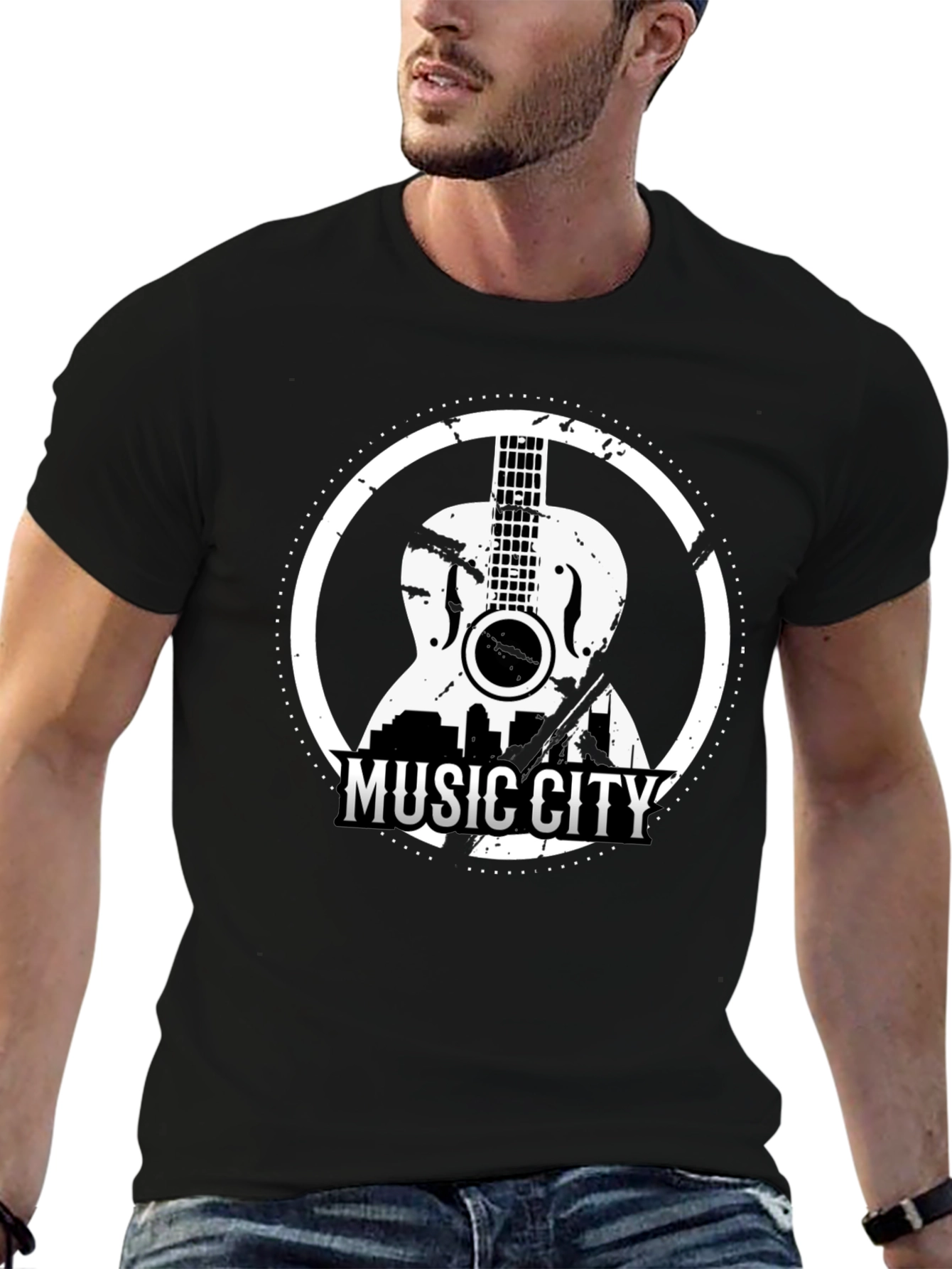 Black Music City Guitar Graphic Tee - Black view 6