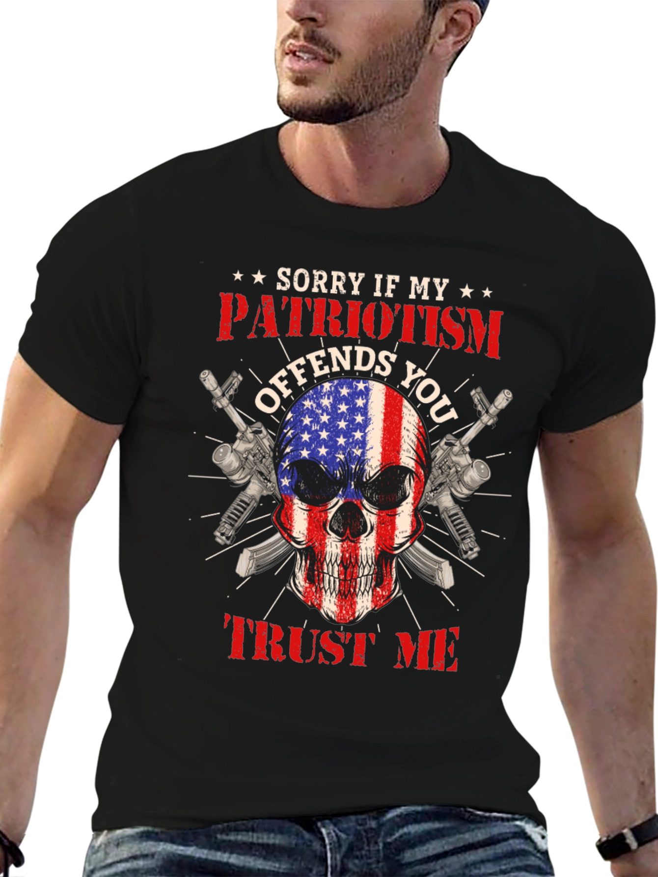 Black Patriotic Skull T-Shirt: Offends You? Trust Me view 6