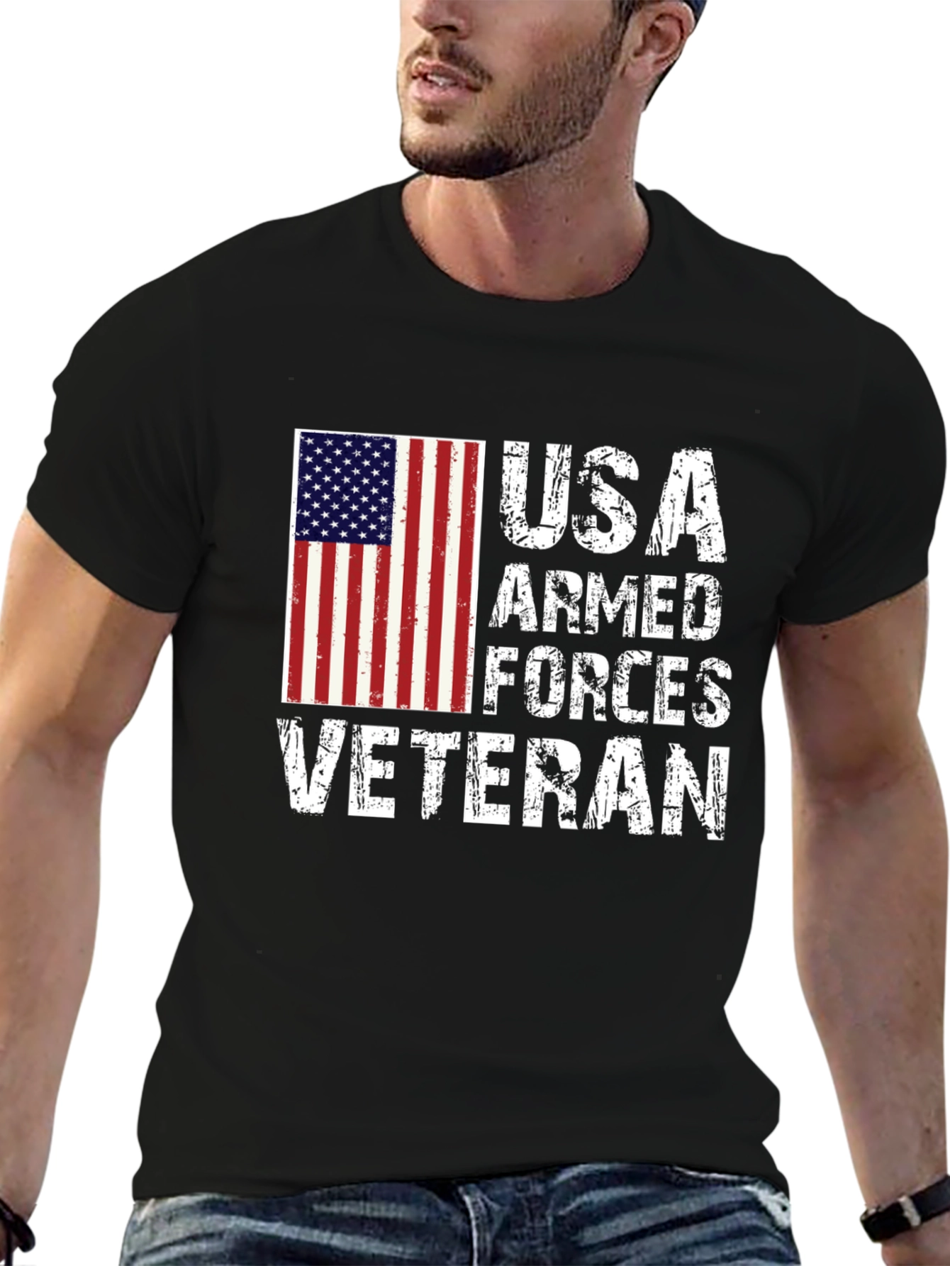 Black USA Armed Forces Veteran T-Shirt view 6