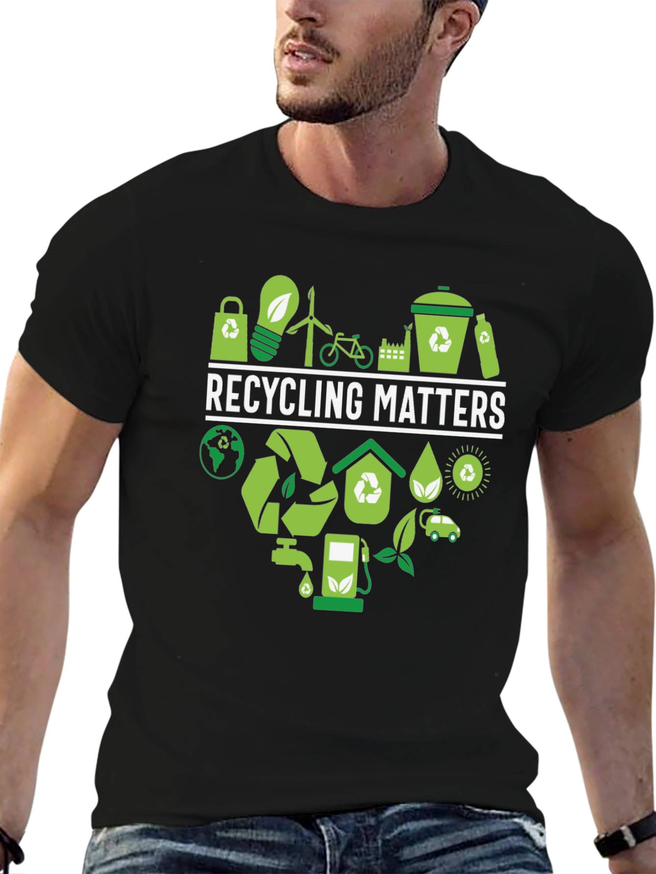 Black Recycling Matters Graphic Tee - Eco-Friendly Design view 6