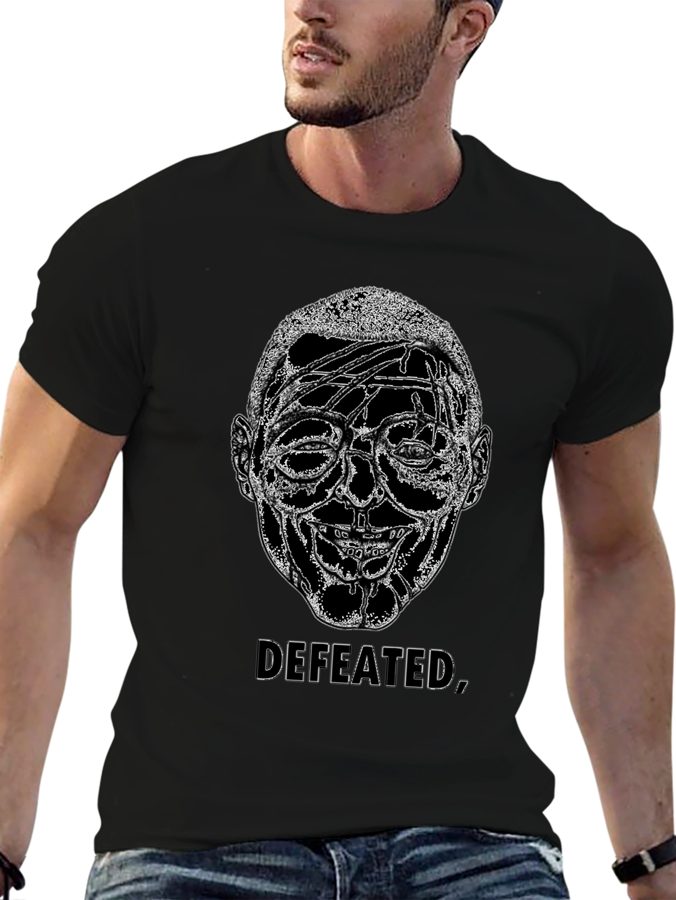 Black Defeated Graphic Print Black T-Shirt view 6