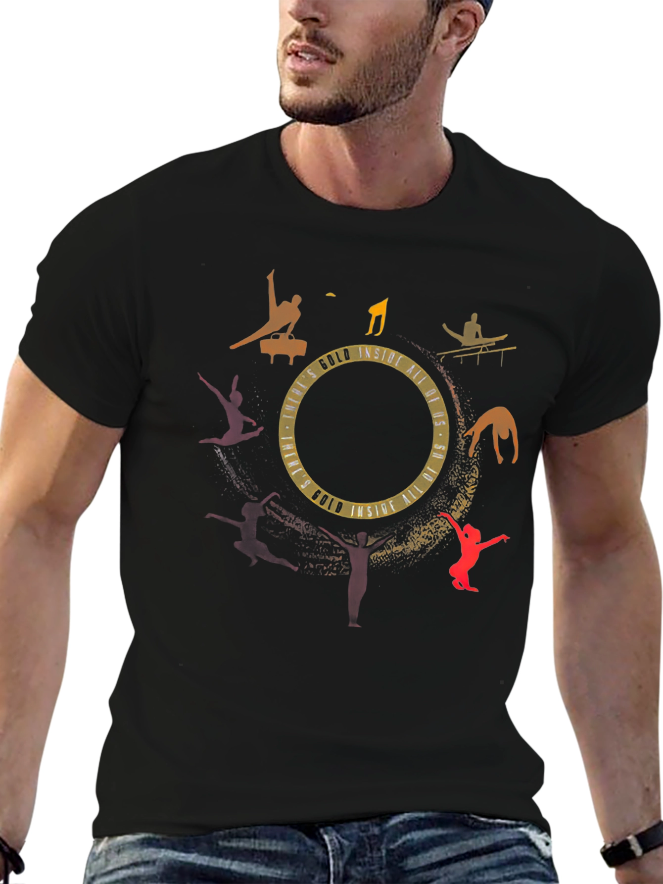 Black Gymnastics Silhouette Graphic Black T-Shirt view 6