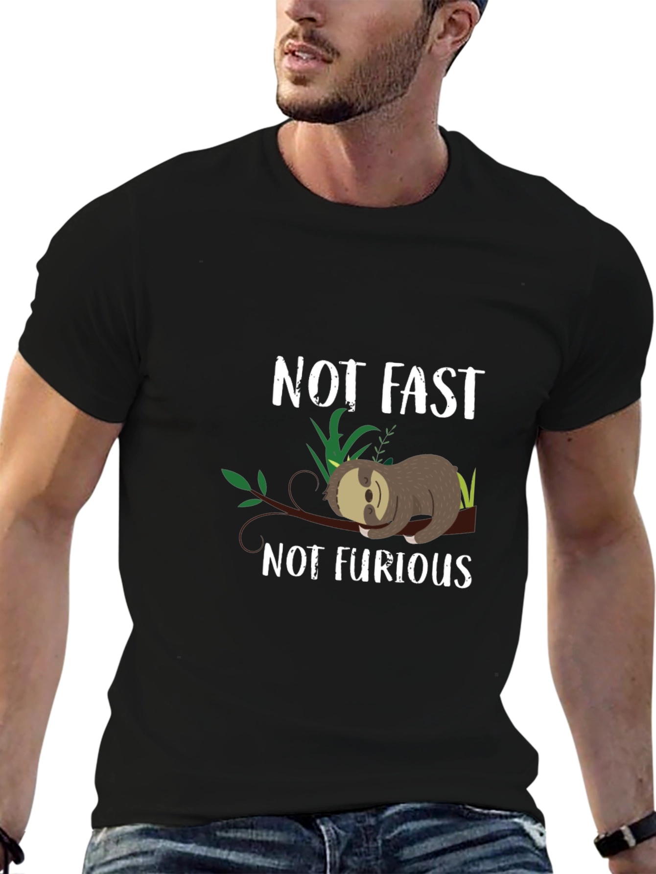 Black Not Fast Not Furious Sloth Graphic Tee view 6
