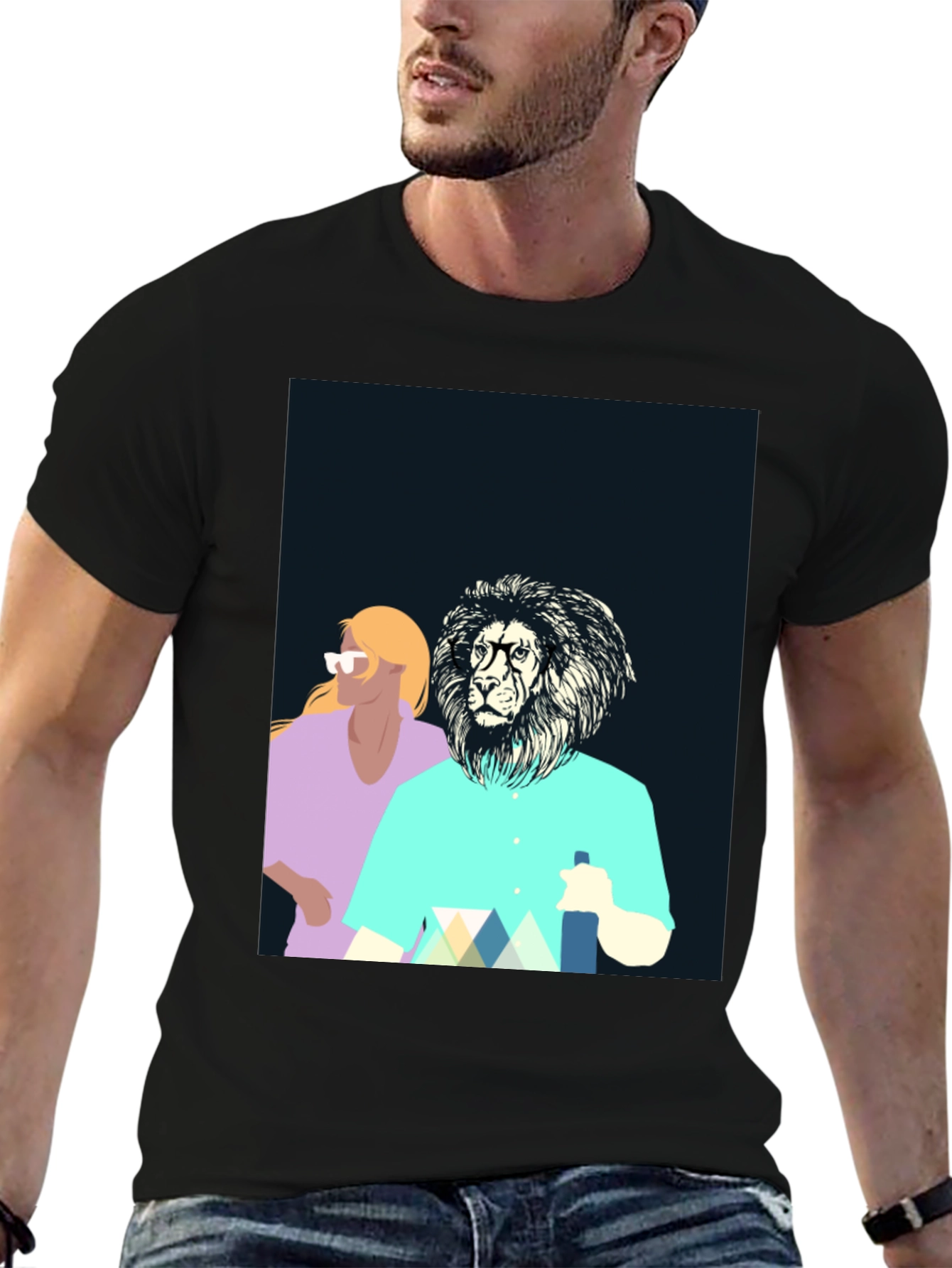 Black Cool Lion Graphic Tee - Unique Design view 6