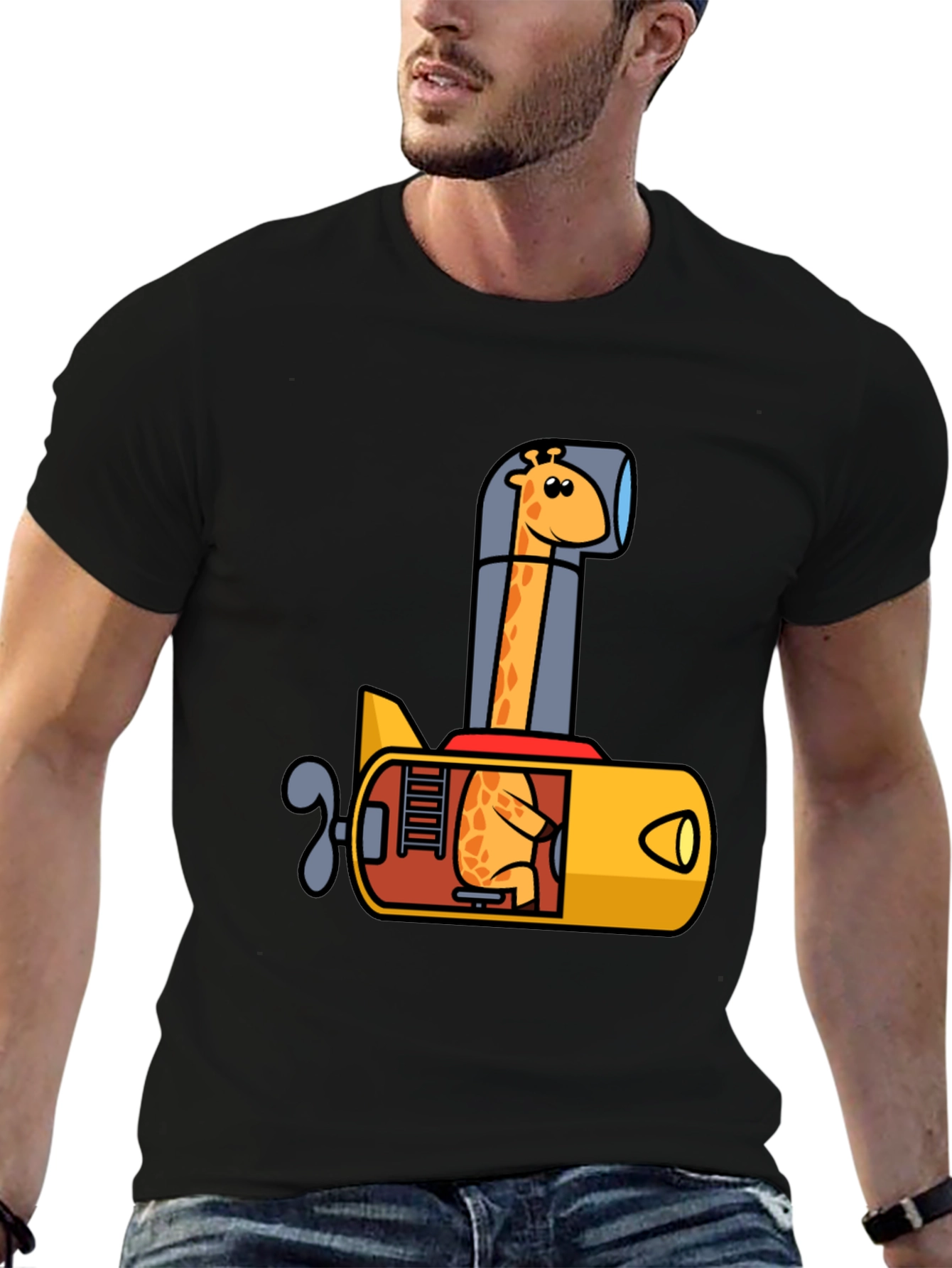 Black Giraffe Submarine Black T-Shirt view 6