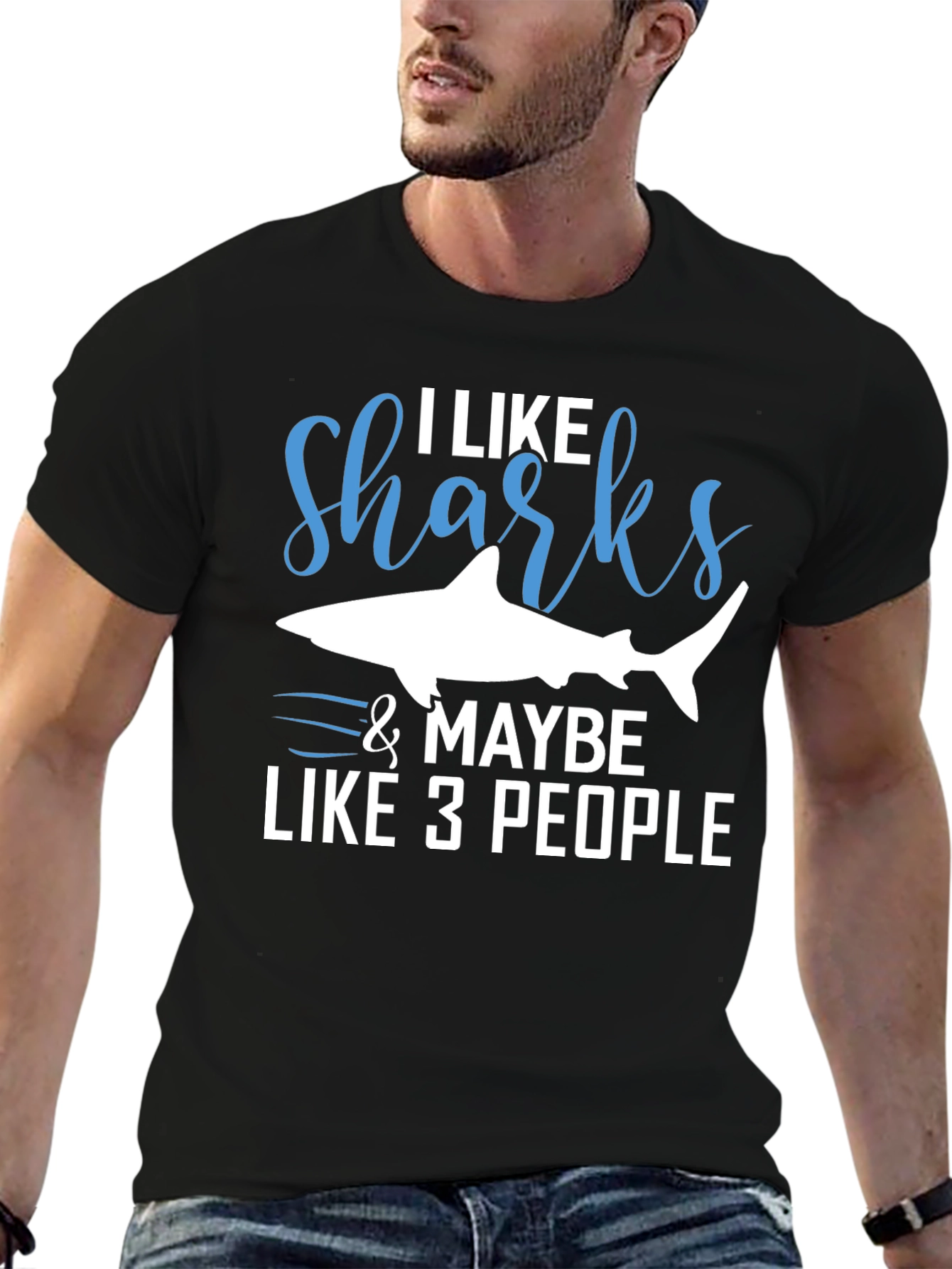 Black I Like Sharks & Maybe 3 People Graphic Tee view 6