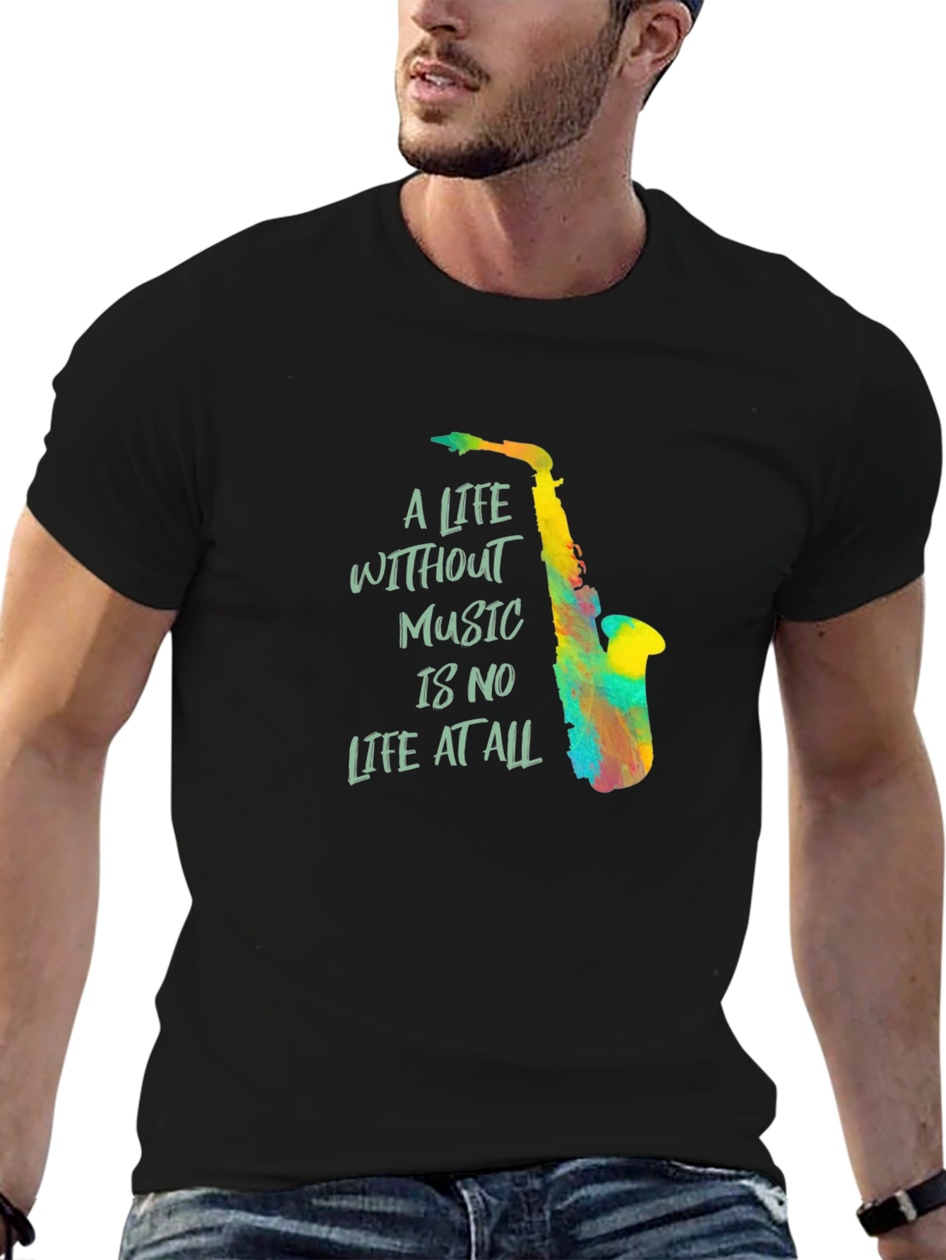 Black Music Lover Tee: "A Life Without Music" Graphic T-Shirt view 6