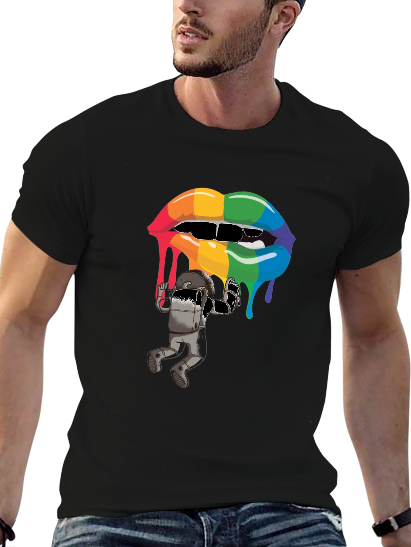 Black Rainbow Lips Graphic T-Shirt view 6