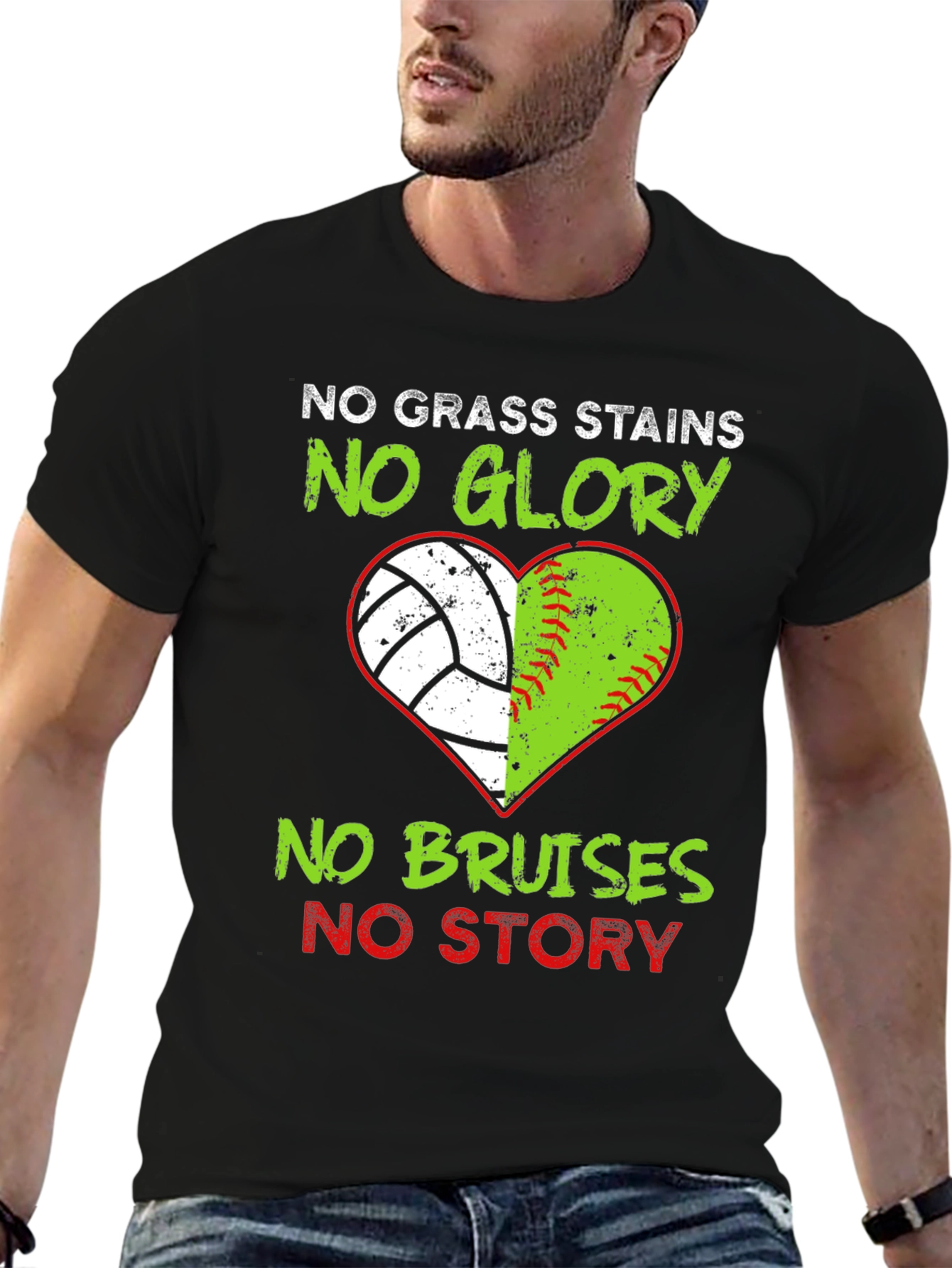 Black No Grass Stains No Glory Heart T-Shirt view 6