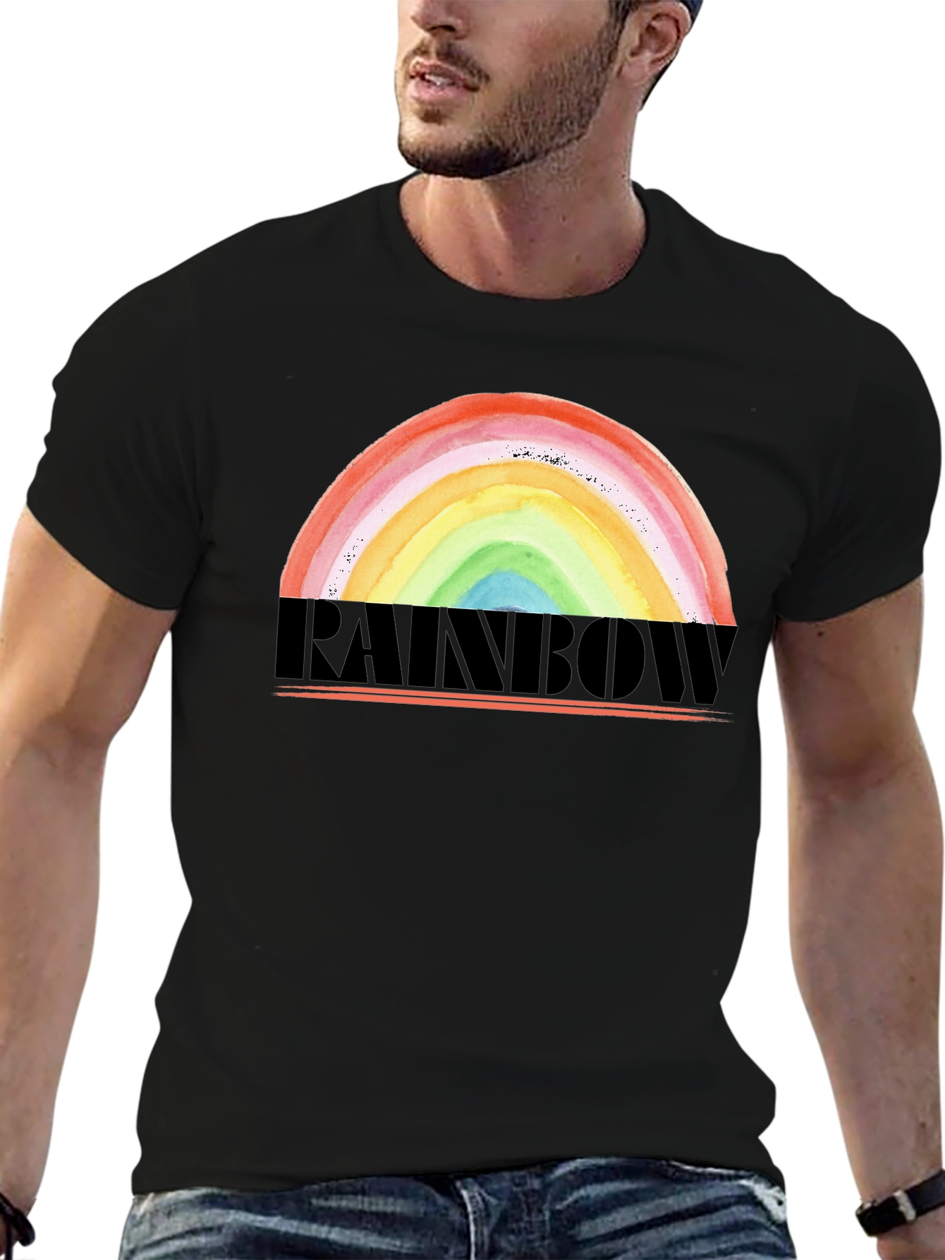 Black Rainbow Graphic Tee - Colorful Pride Design T-Shirt view 6