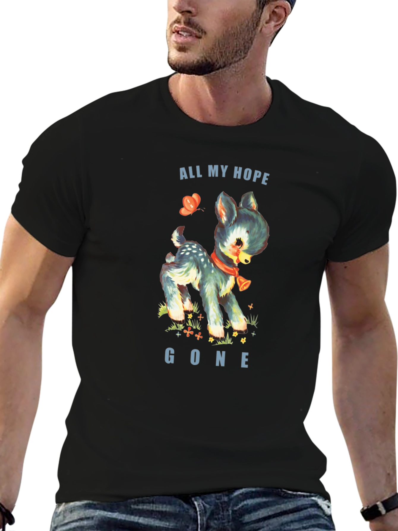 Black All My Hope Gone Deer Graphic Tee - Black view 6
