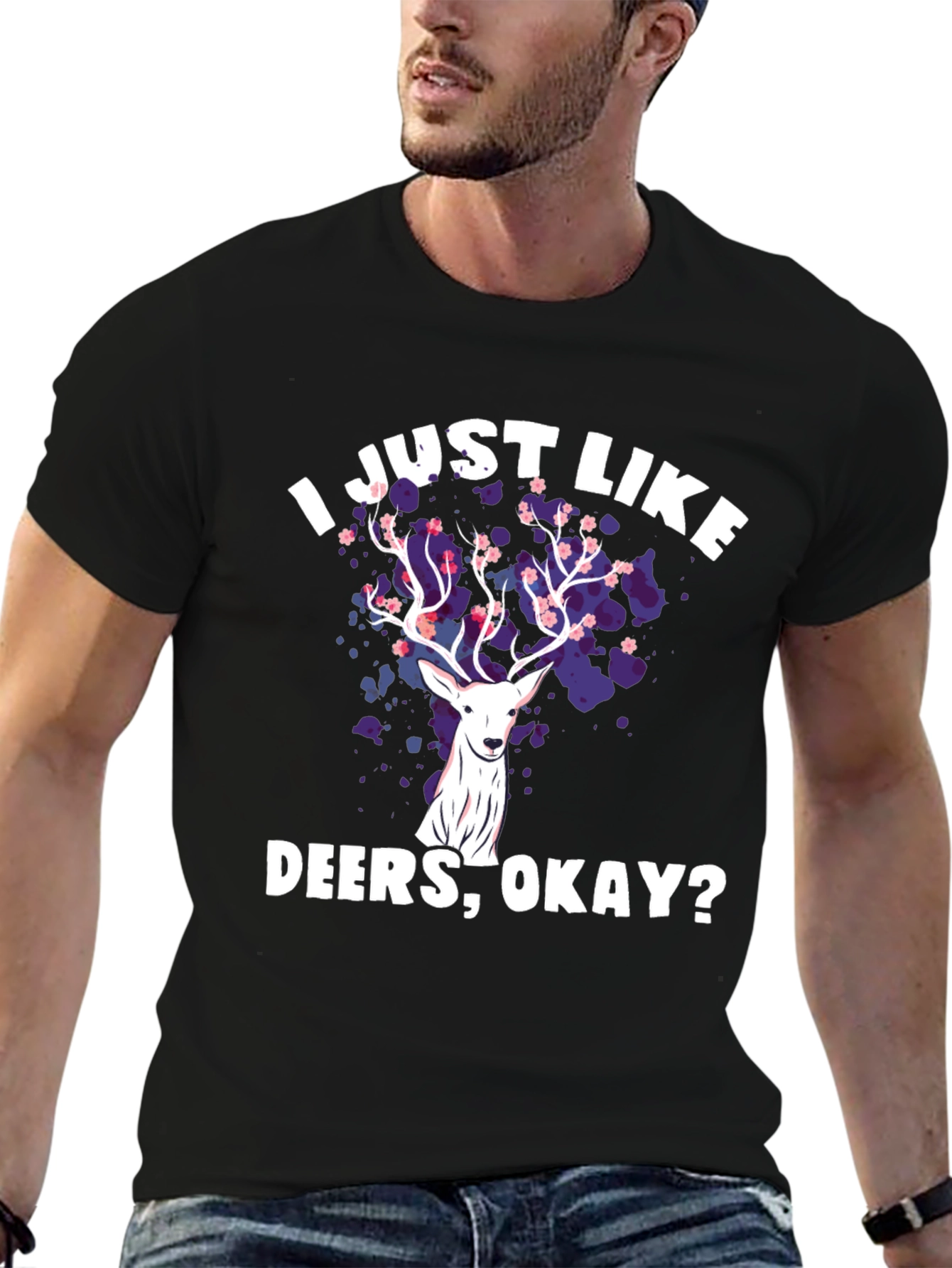 Black I Just Like Deers Okay T-Shirt view 6